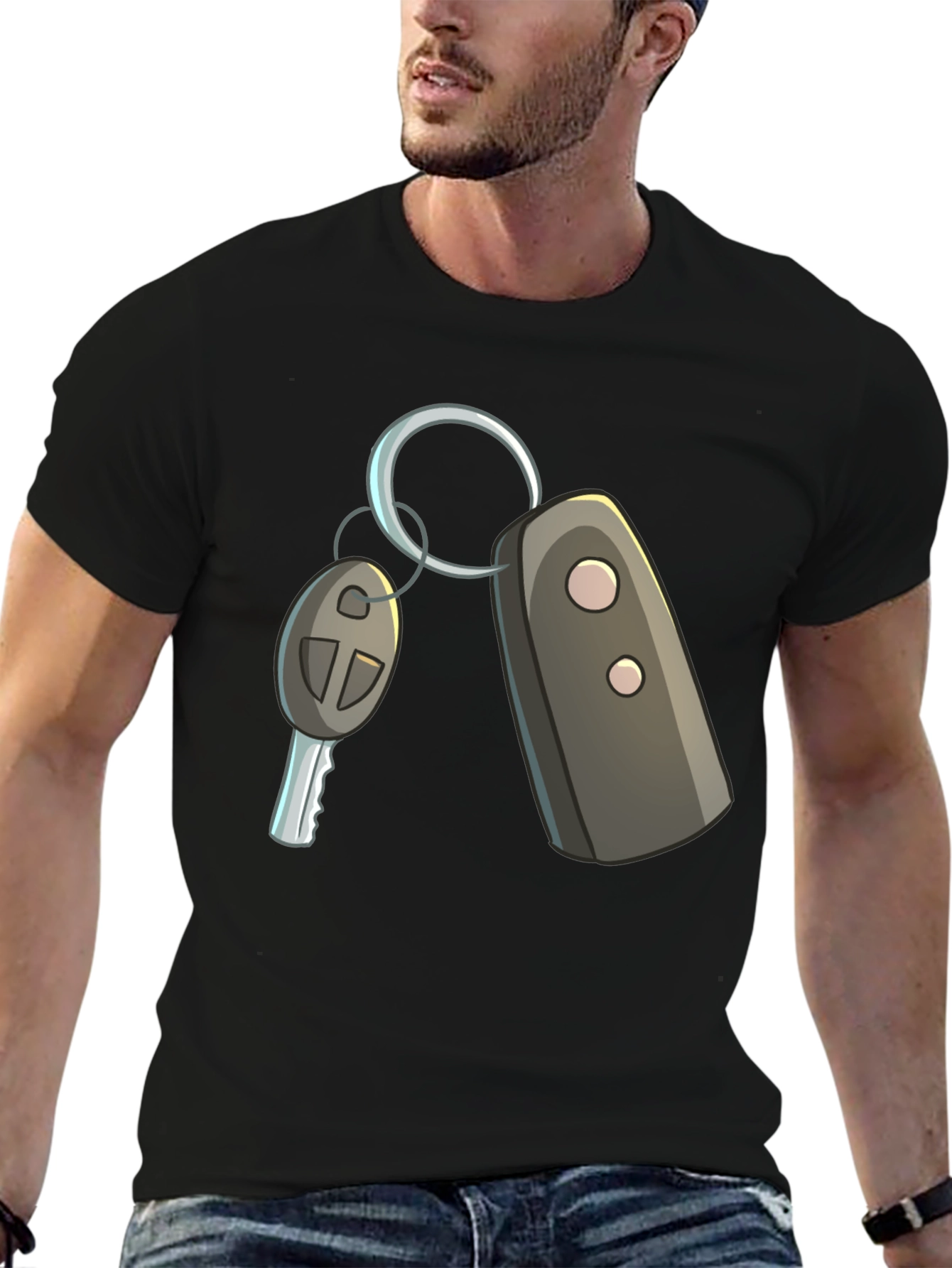 Cartoon Car Keys Graphic Tee - Black