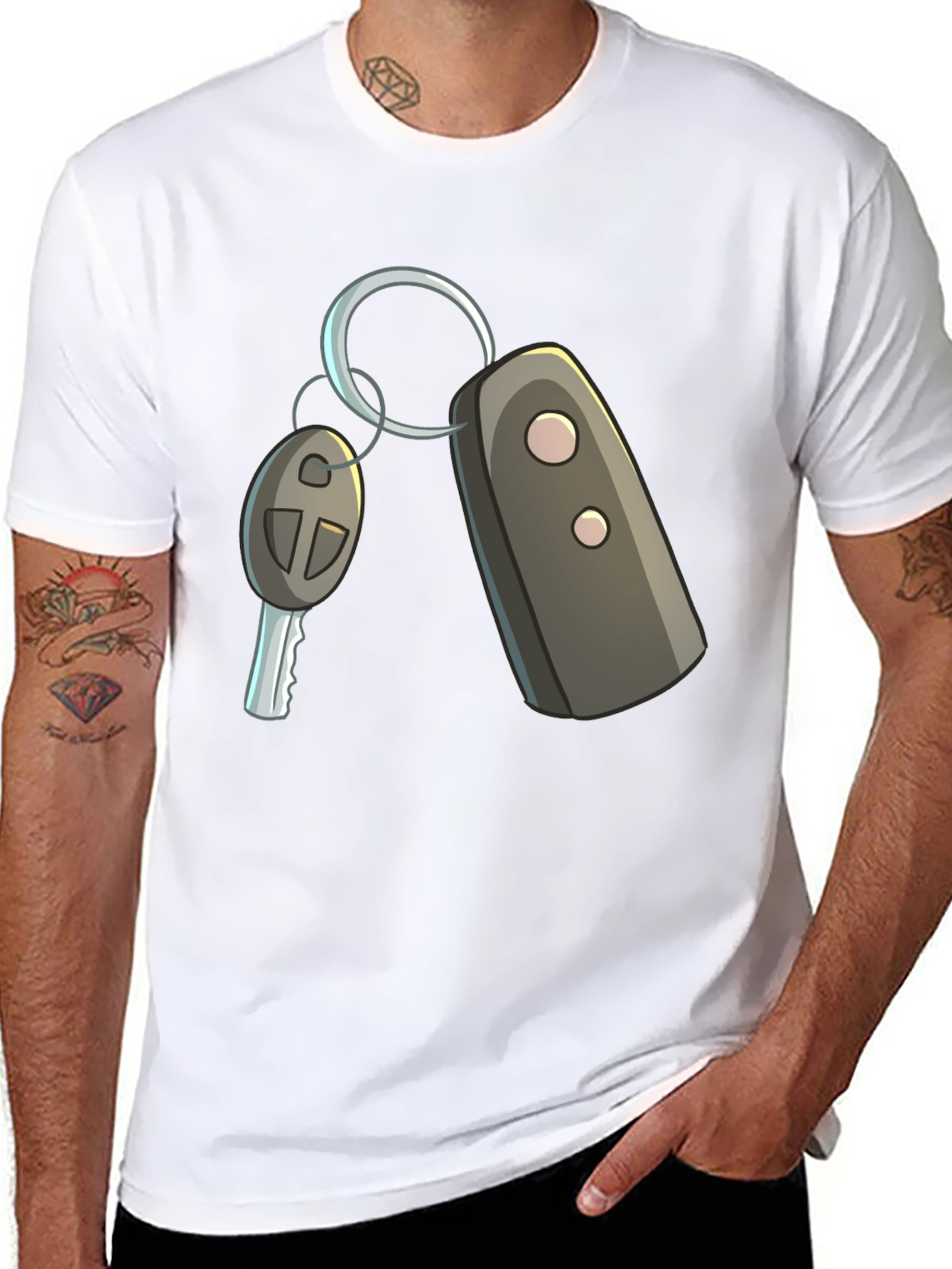 Cartoon Car Keys Graphic Tee - Black