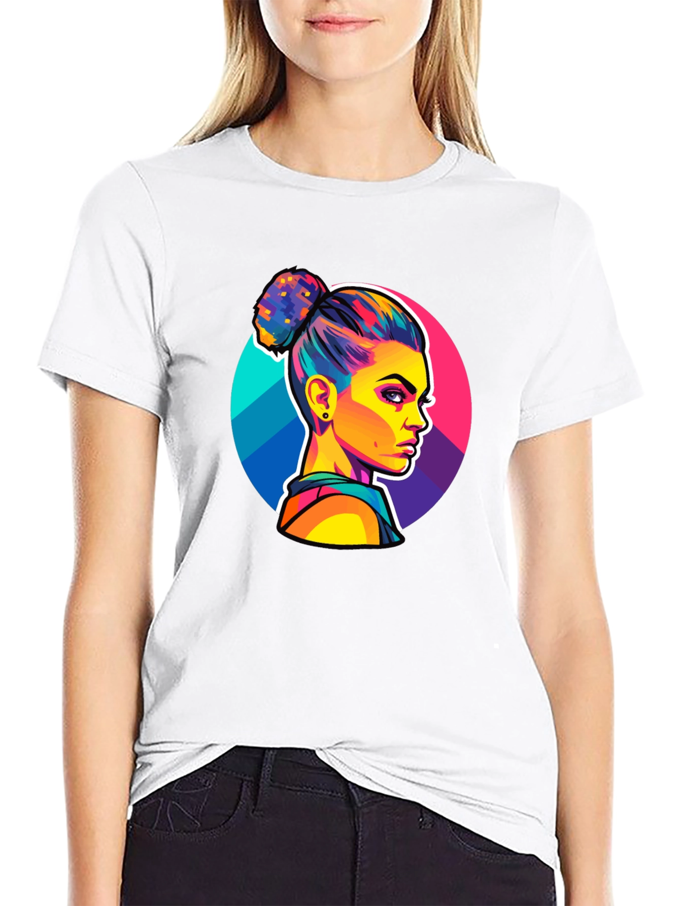 Pop Art Woman Graphic Black T-Shirt