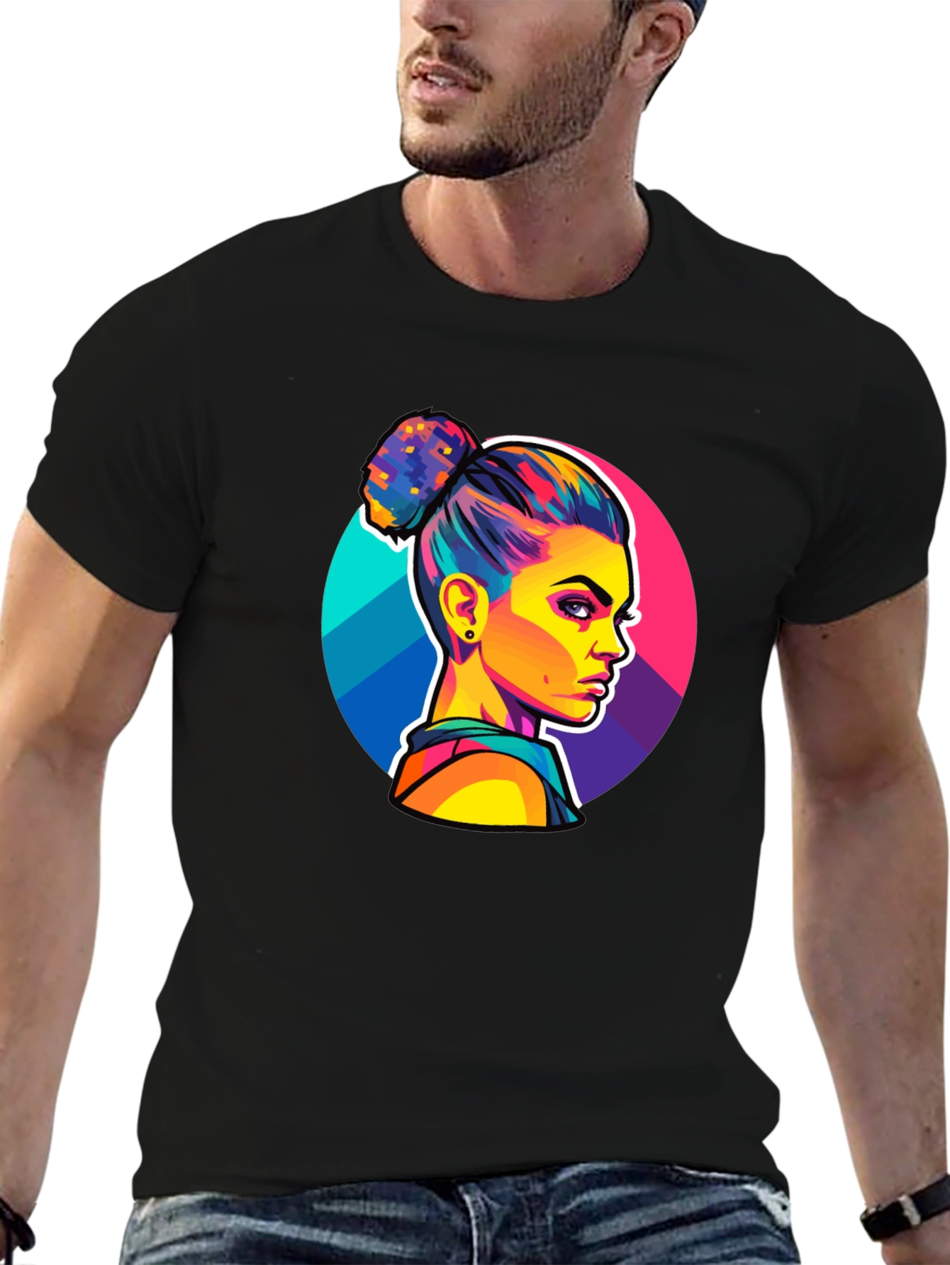 Pop Art Woman Graphic Black T-Shirt