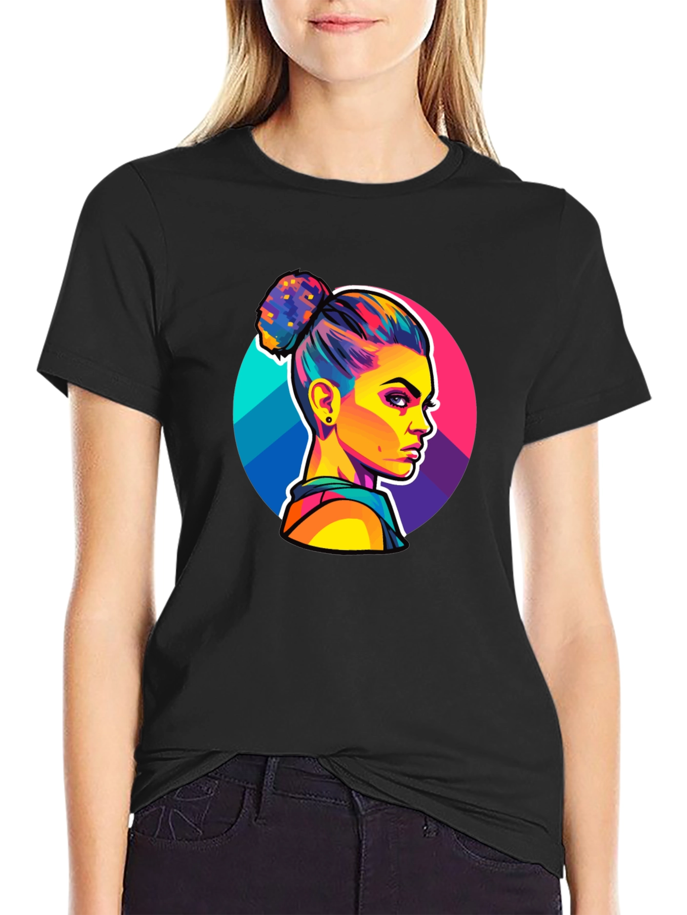 Pop Art Woman Graphic Black T-Shirt