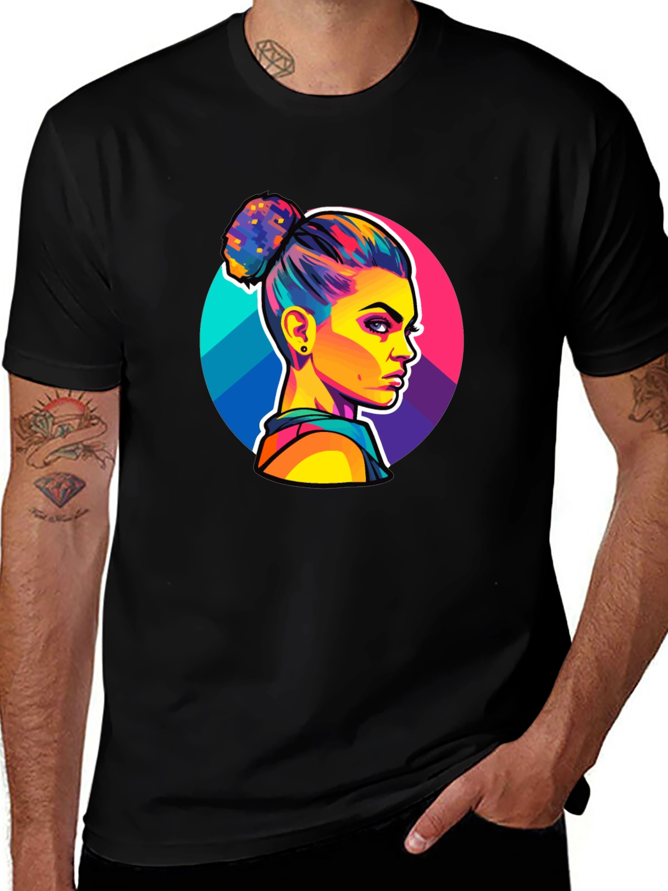 Pop Art Woman Graphic Black T-Shirt