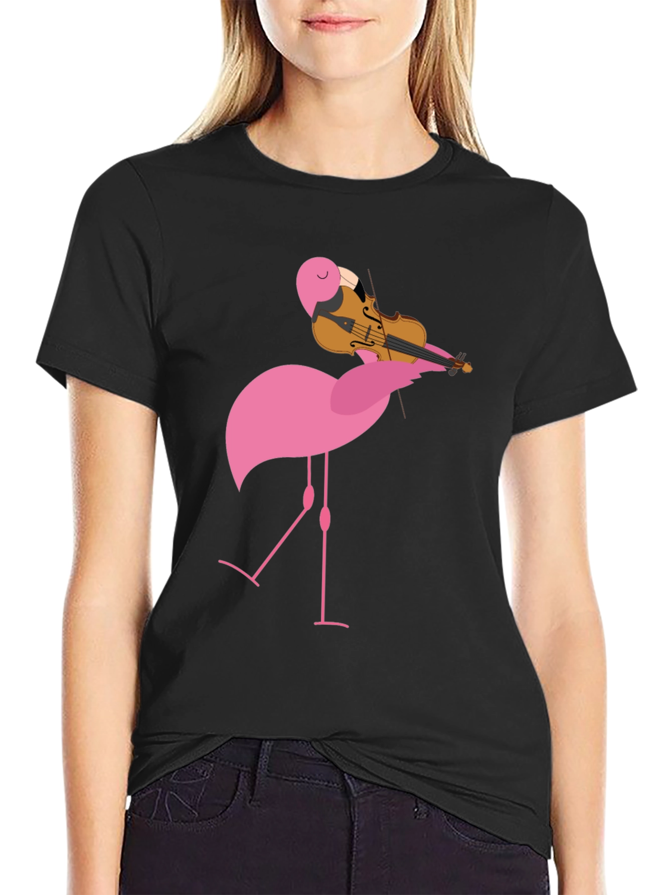 Funny Flamingo Playing Violin Graphic T-Shirt