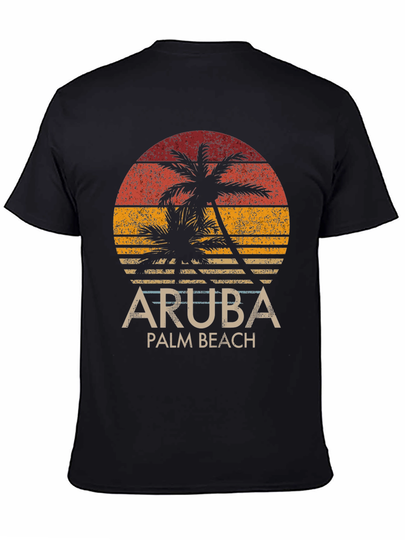 Aruba Palm Beach T-Shirt - Retro Sunset Graphic Tee