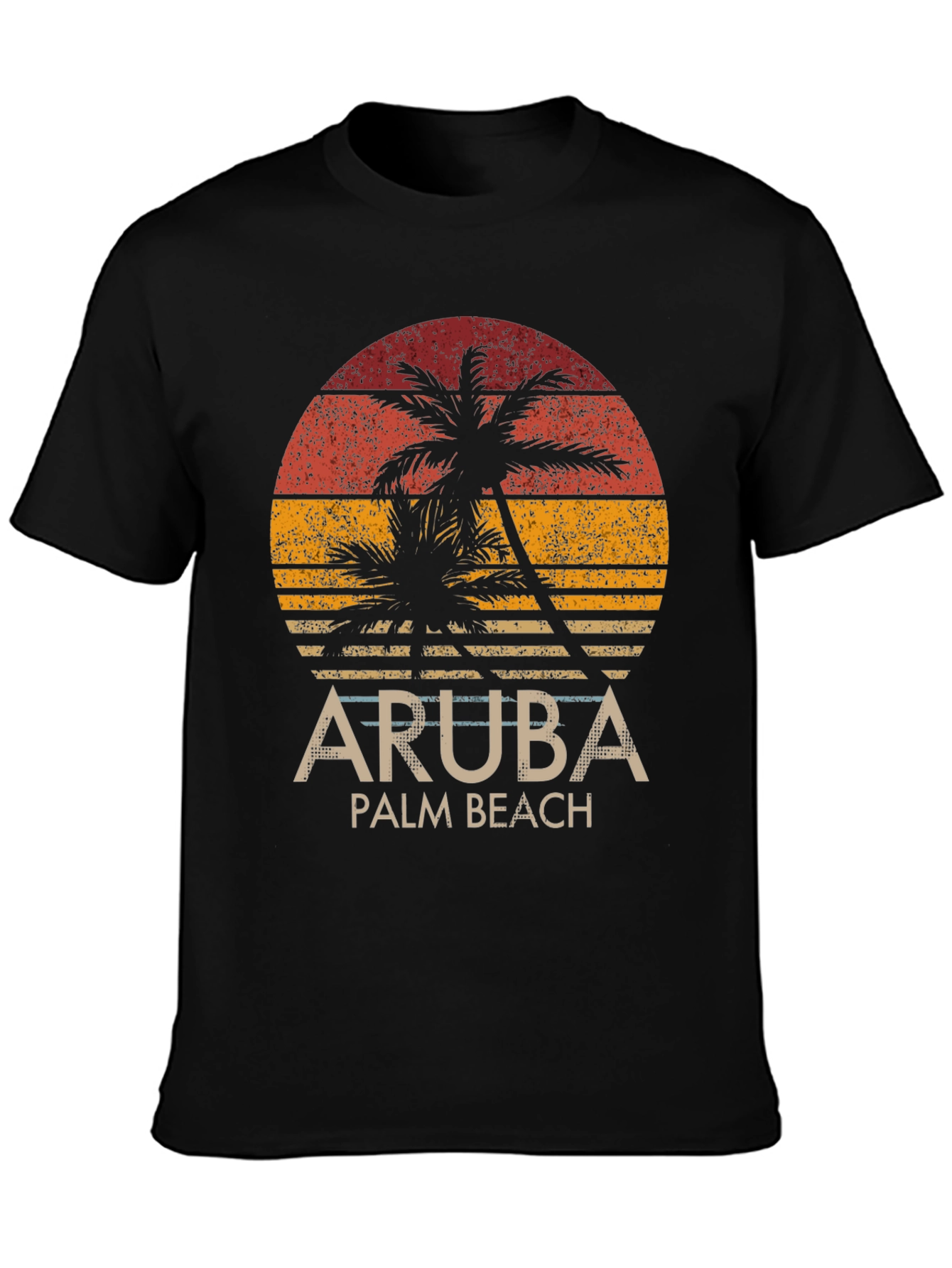 Aruba Palm Beach T-Shirt - Retro Sunset Graphic Tee