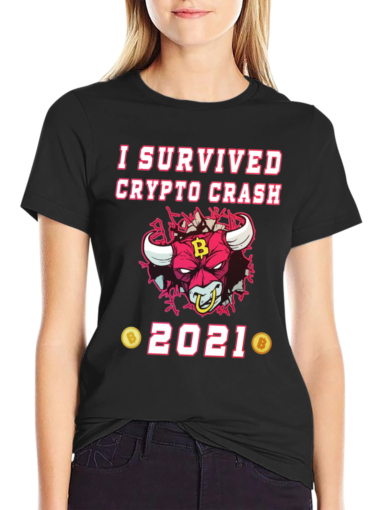 Crypto Crash Survivor 2021 T-Shirt - Bitcoin Bull