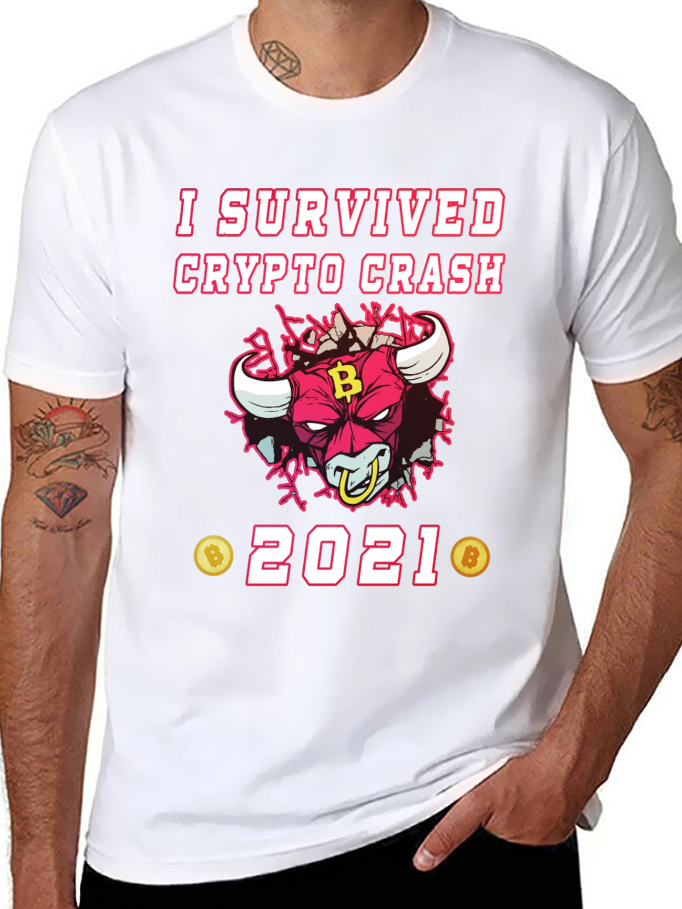 Crypto Crash Survivor 2021 T-Shirt - Bitcoin Bull