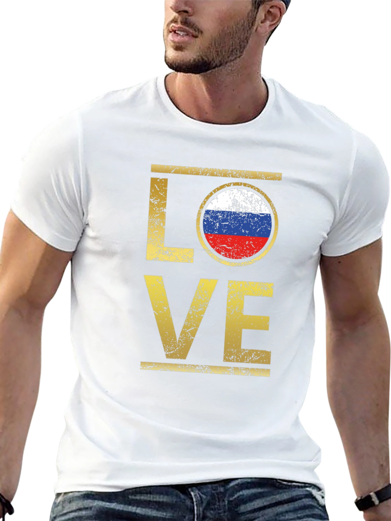 Russia Flag Love T-Shirt - Distressed Design