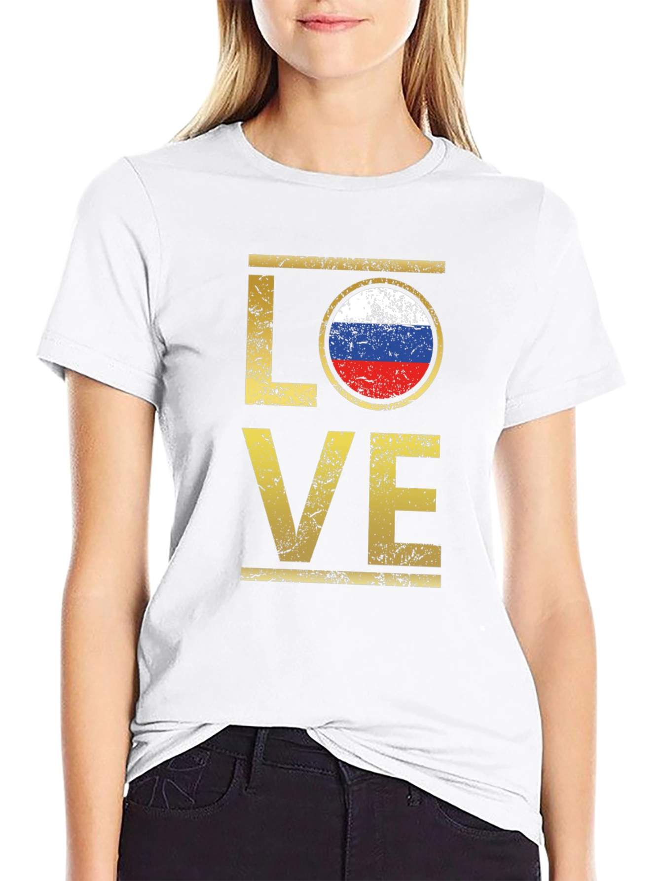 Russia Flag Love T-Shirt - Distressed Design