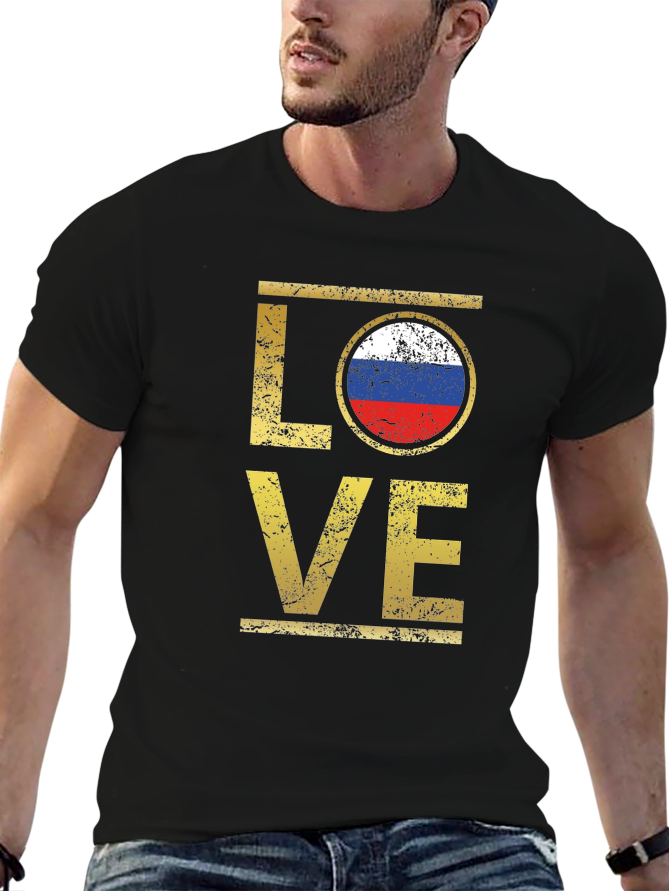 Russia Flag Love T-Shirt - Distressed Design