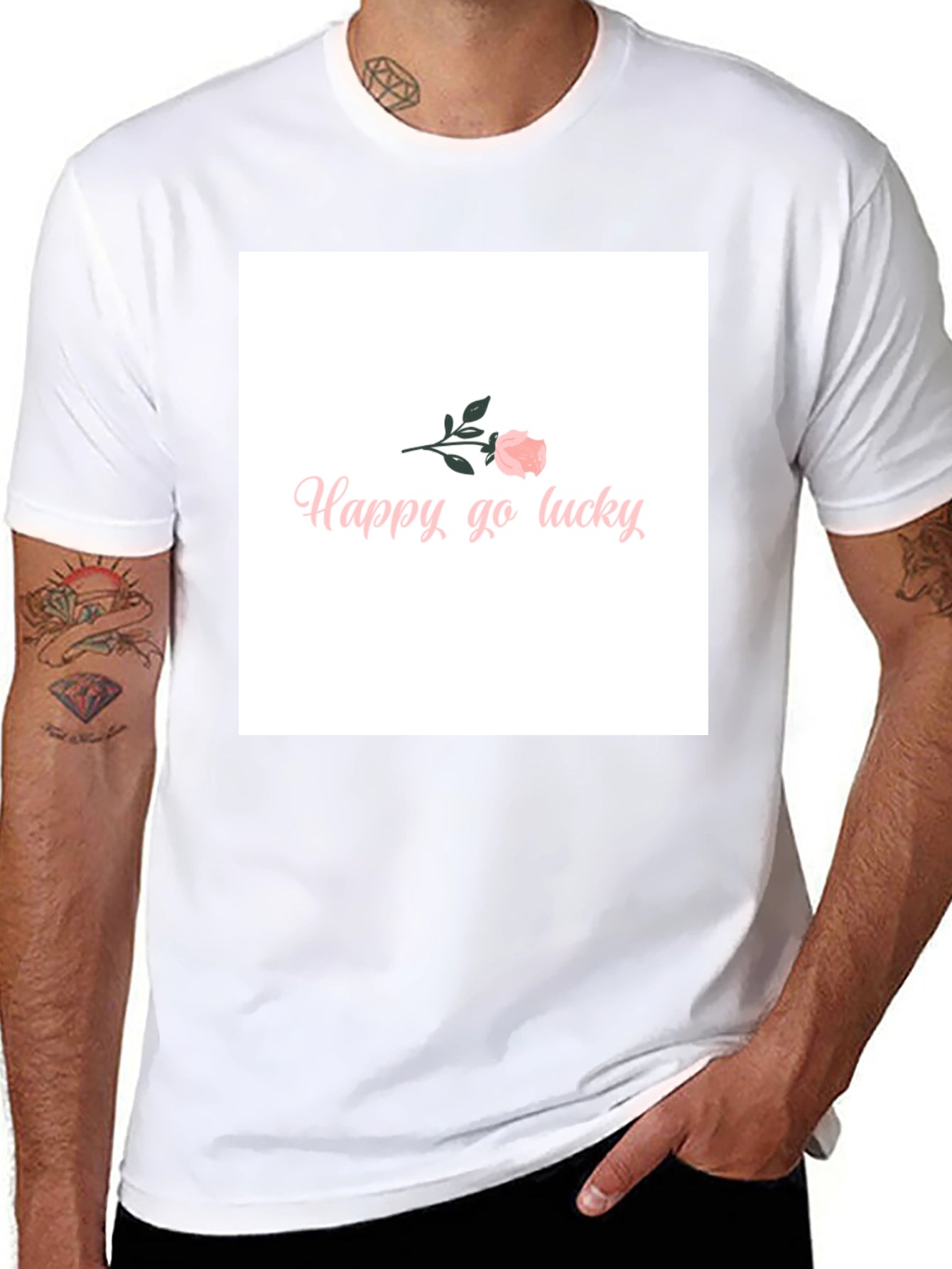 Happy-Go-Lucky Pink Rose Graphic T-Shirt