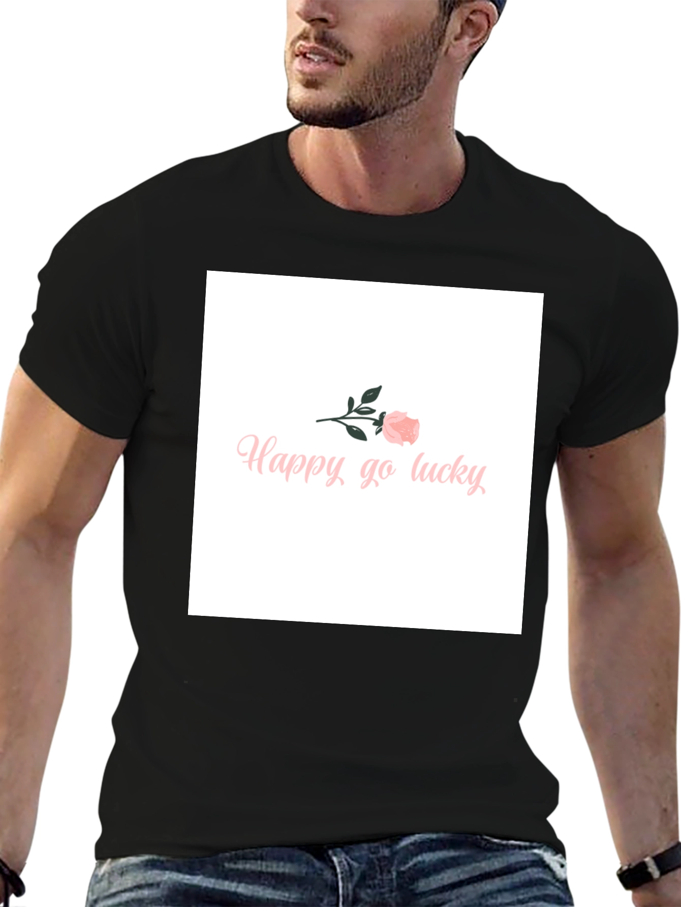 Happy-Go-Lucky Pink Rose Graphic T-Shirt