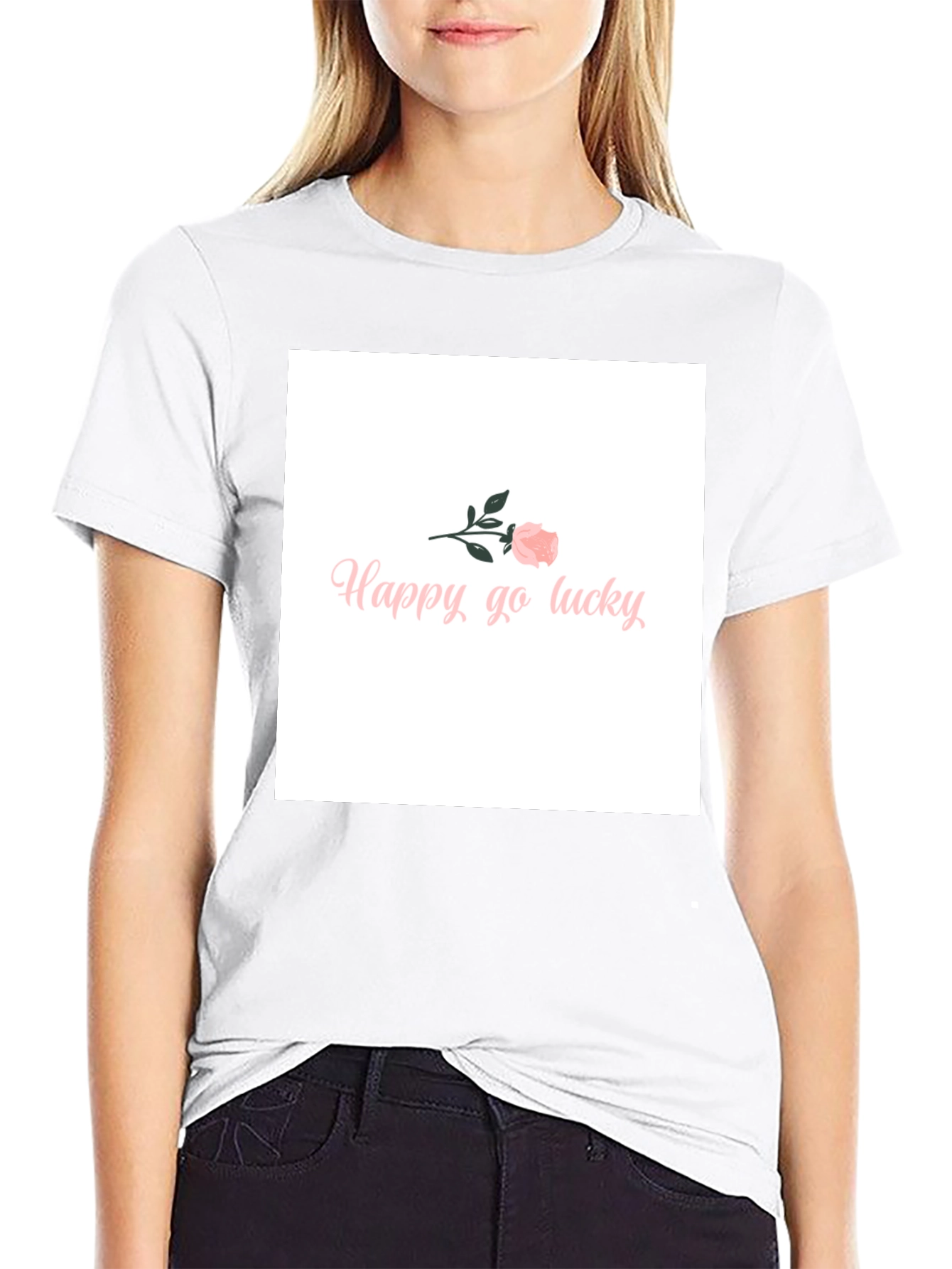 Happy-Go-Lucky Pink Rose Graphic T-Shirt