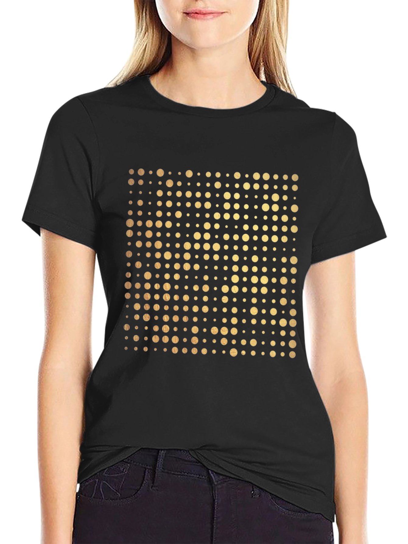 Gold Dot Pattern Black T-Shirt