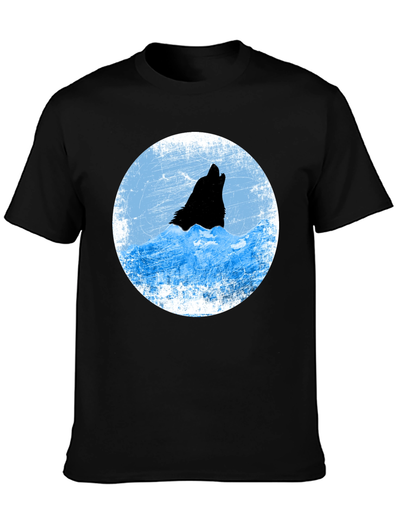 Wolf Howling at Moon Graphic T-Shirt - Black