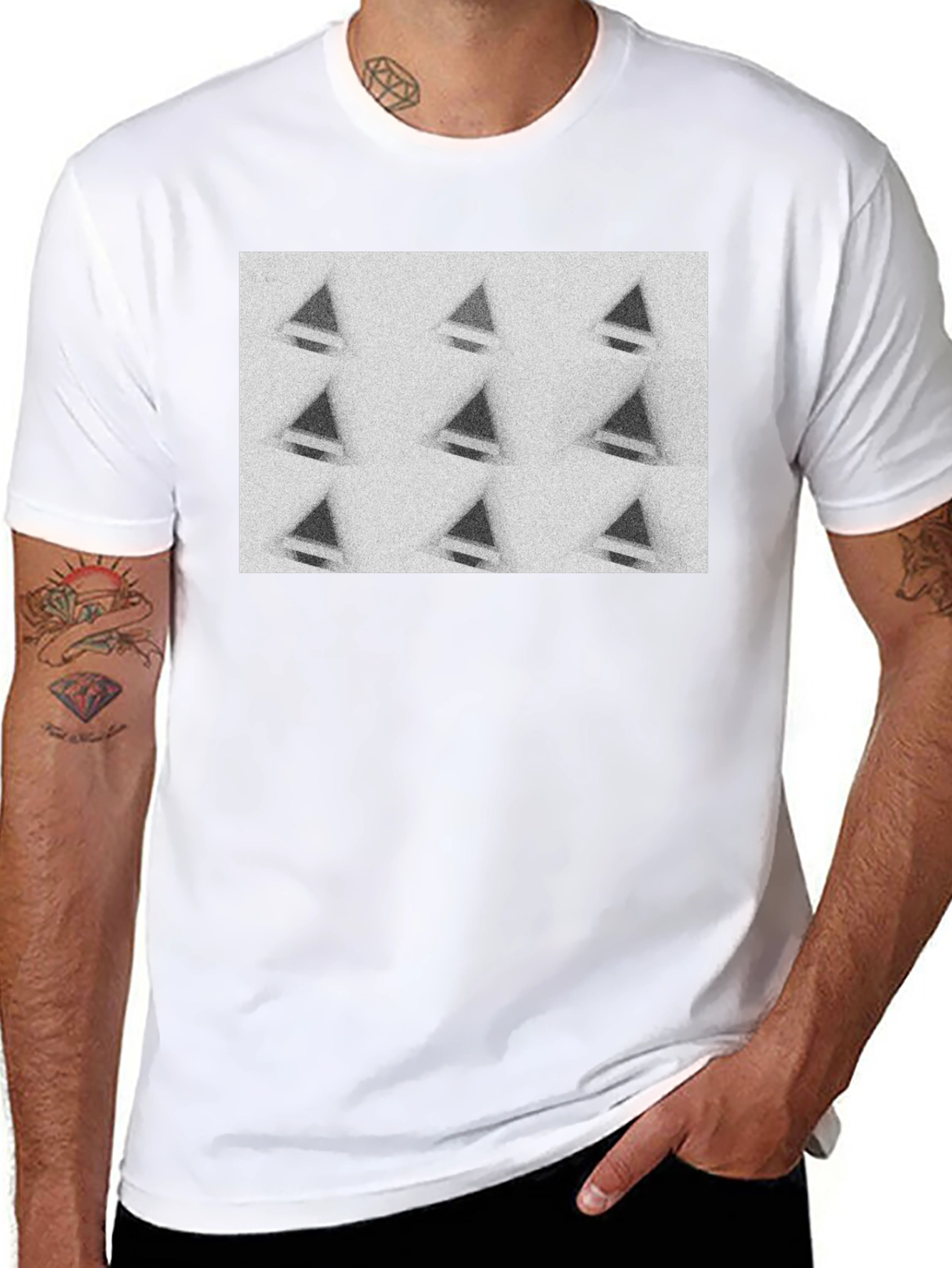 Mens Black T-Shirt with Geometric Triangle Design