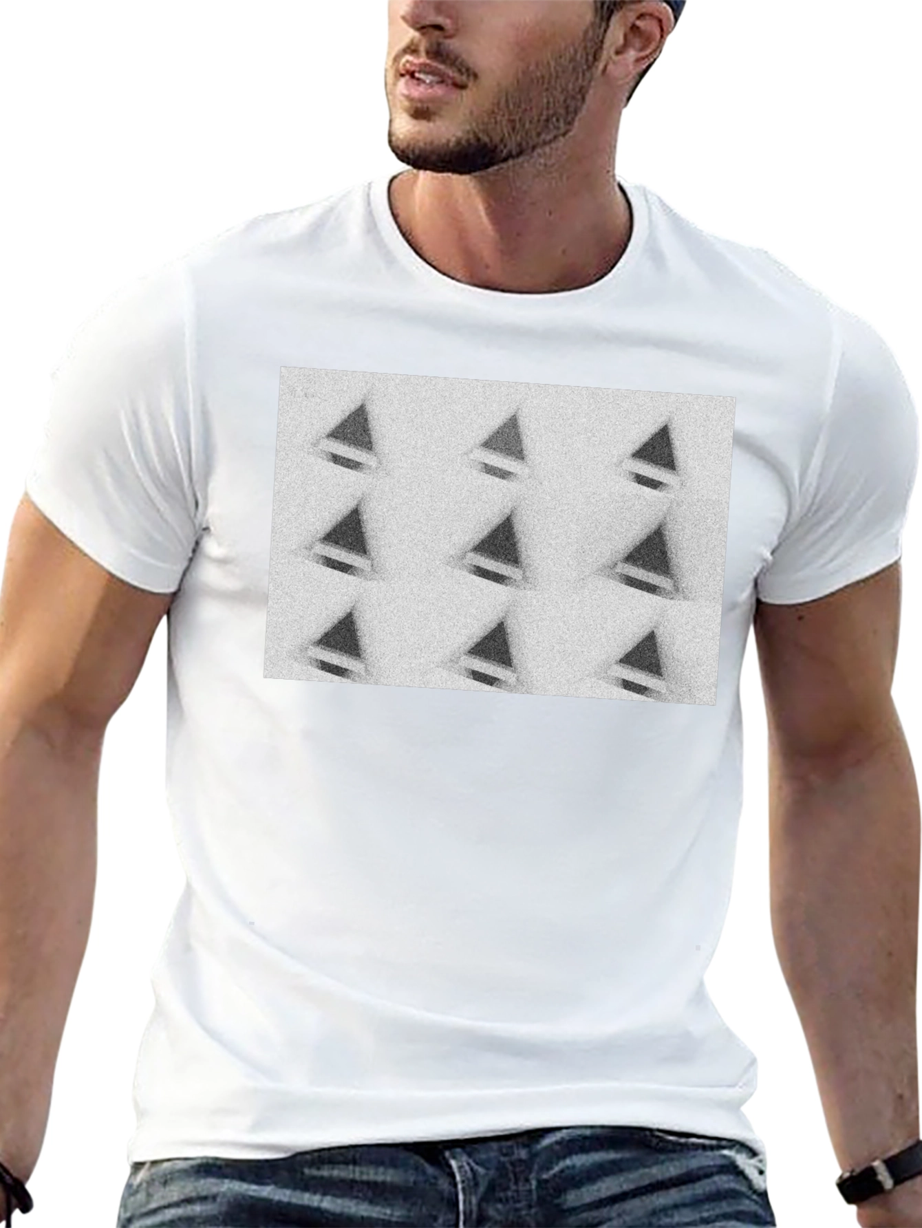 Mens Black T-Shirt with Geometric Triangle Design