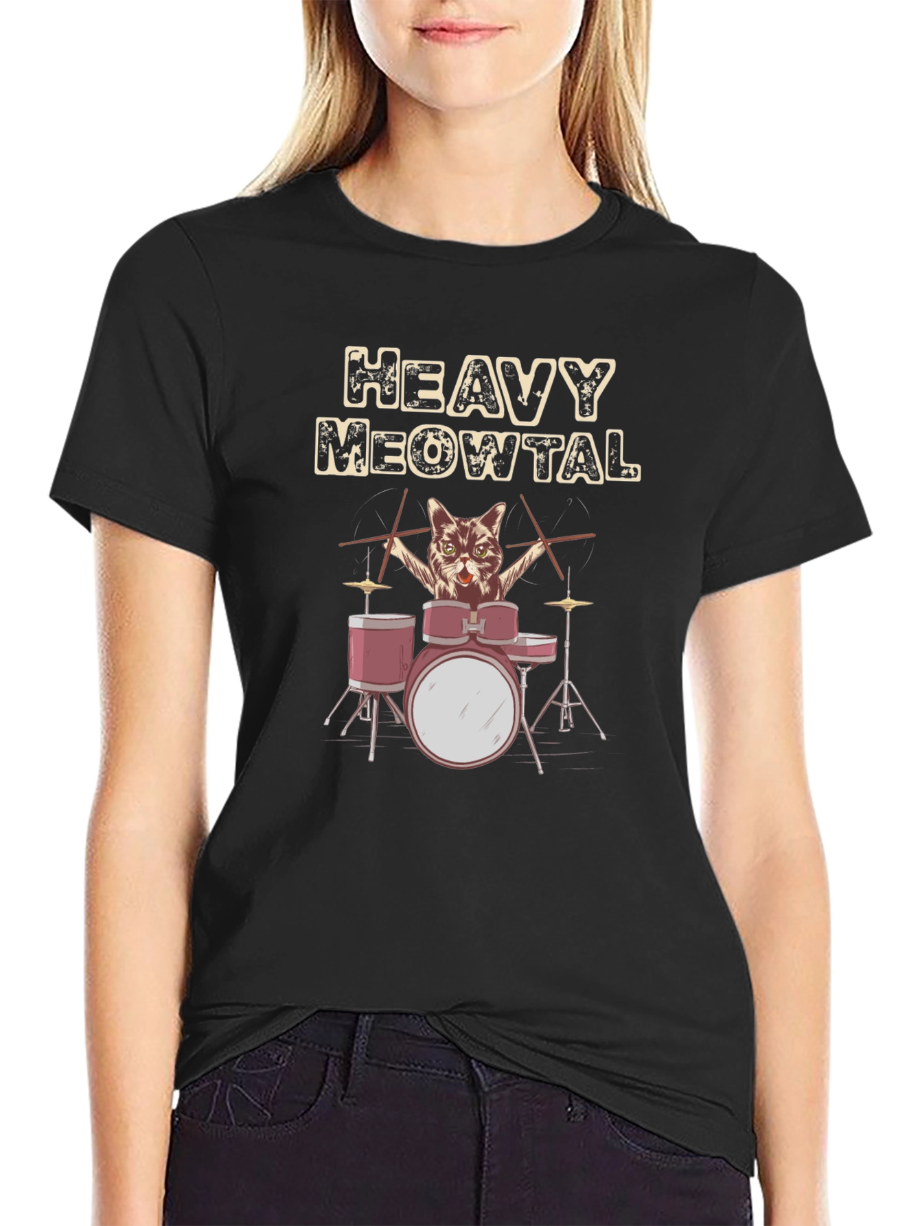 Heavy Meowtal Cat Drummer T-Shirt
