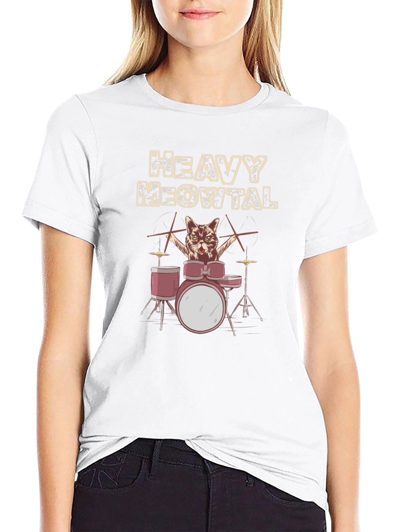 Heavy Meowtal Cat Drummer T-Shirt