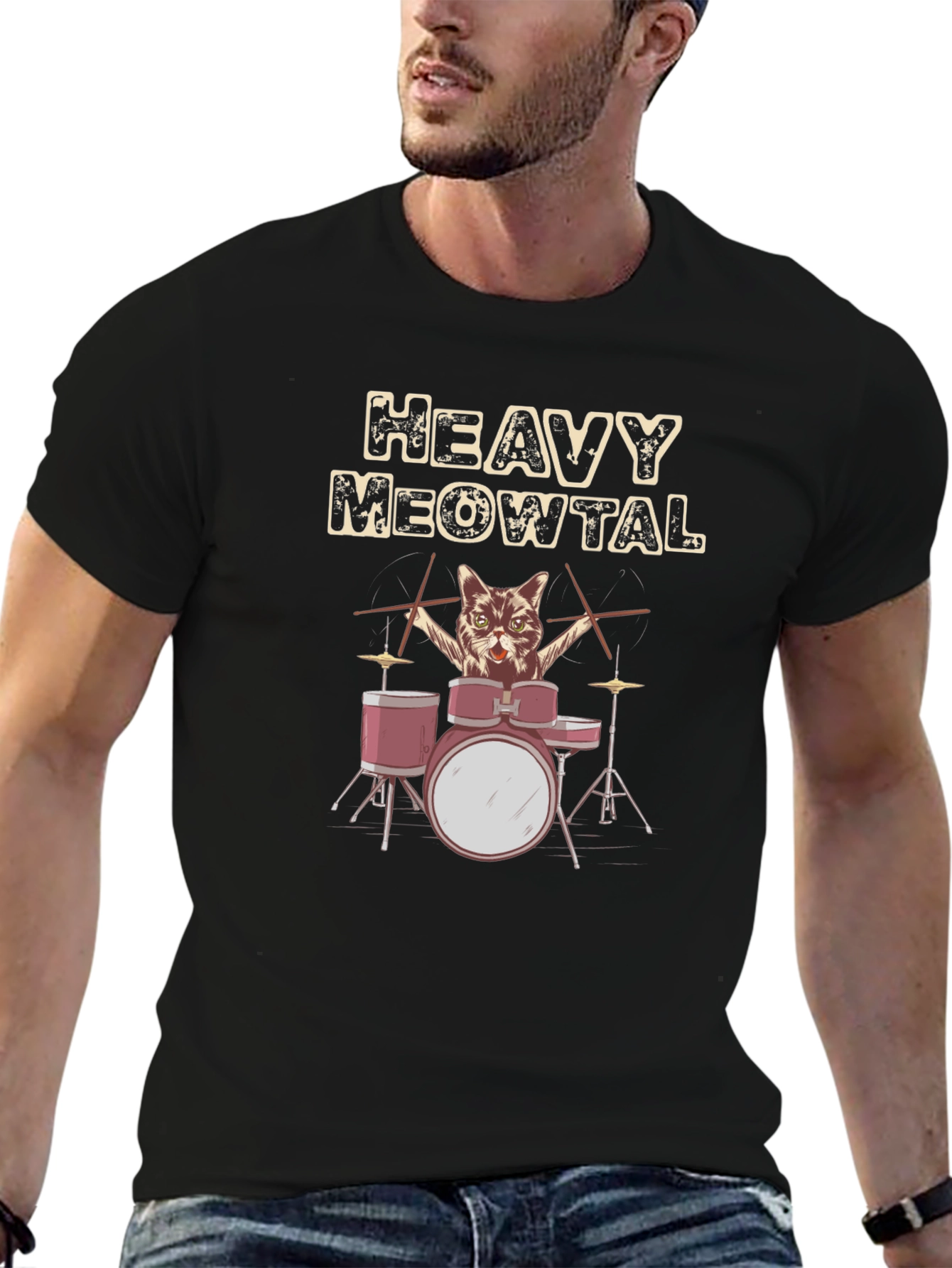 Heavy Meowtal Cat Drummer T-Shirt