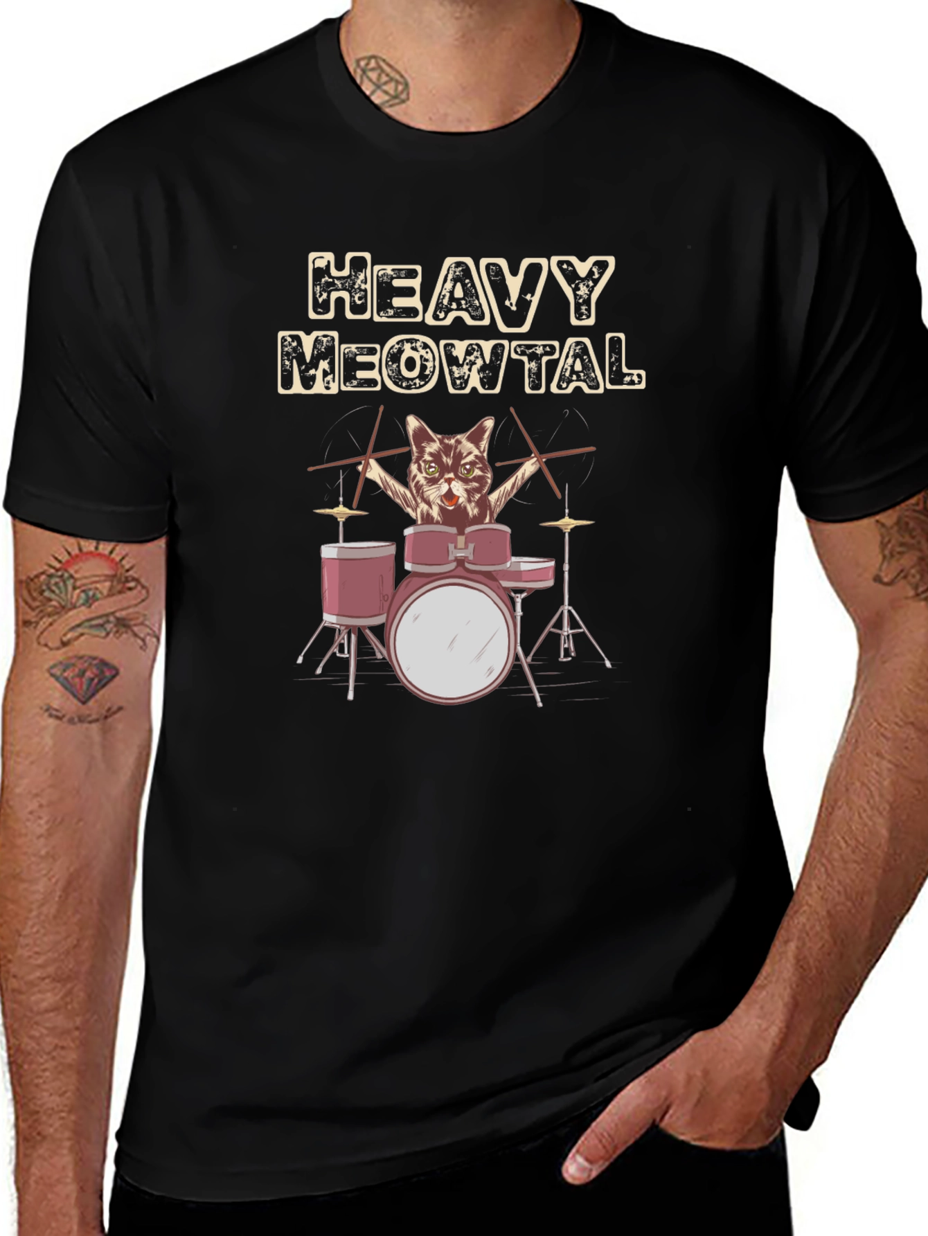 Heavy Meowtal Cat Drummer T-Shirt