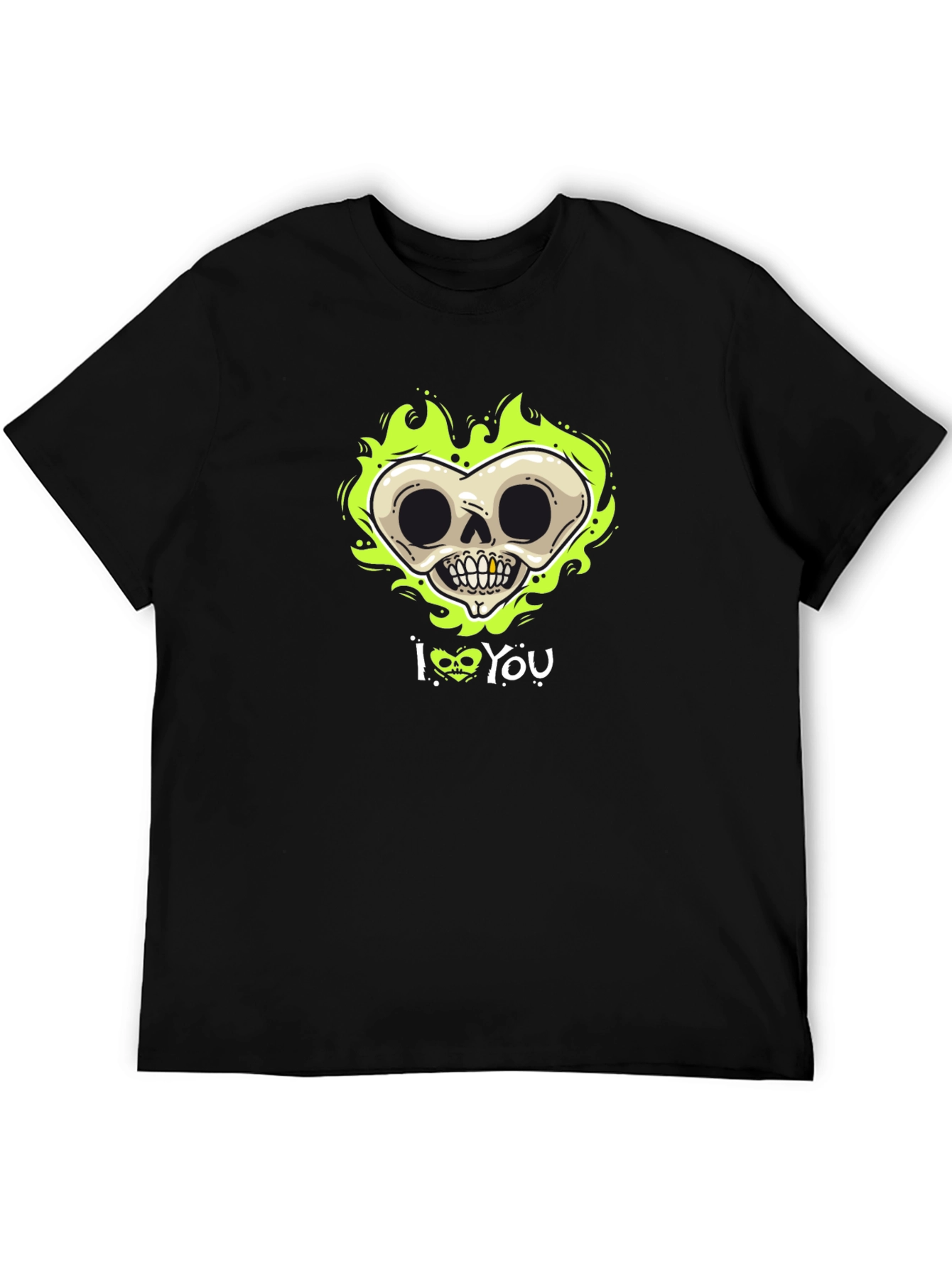 Skull Heart I Love You Graphic Black T-Shirt