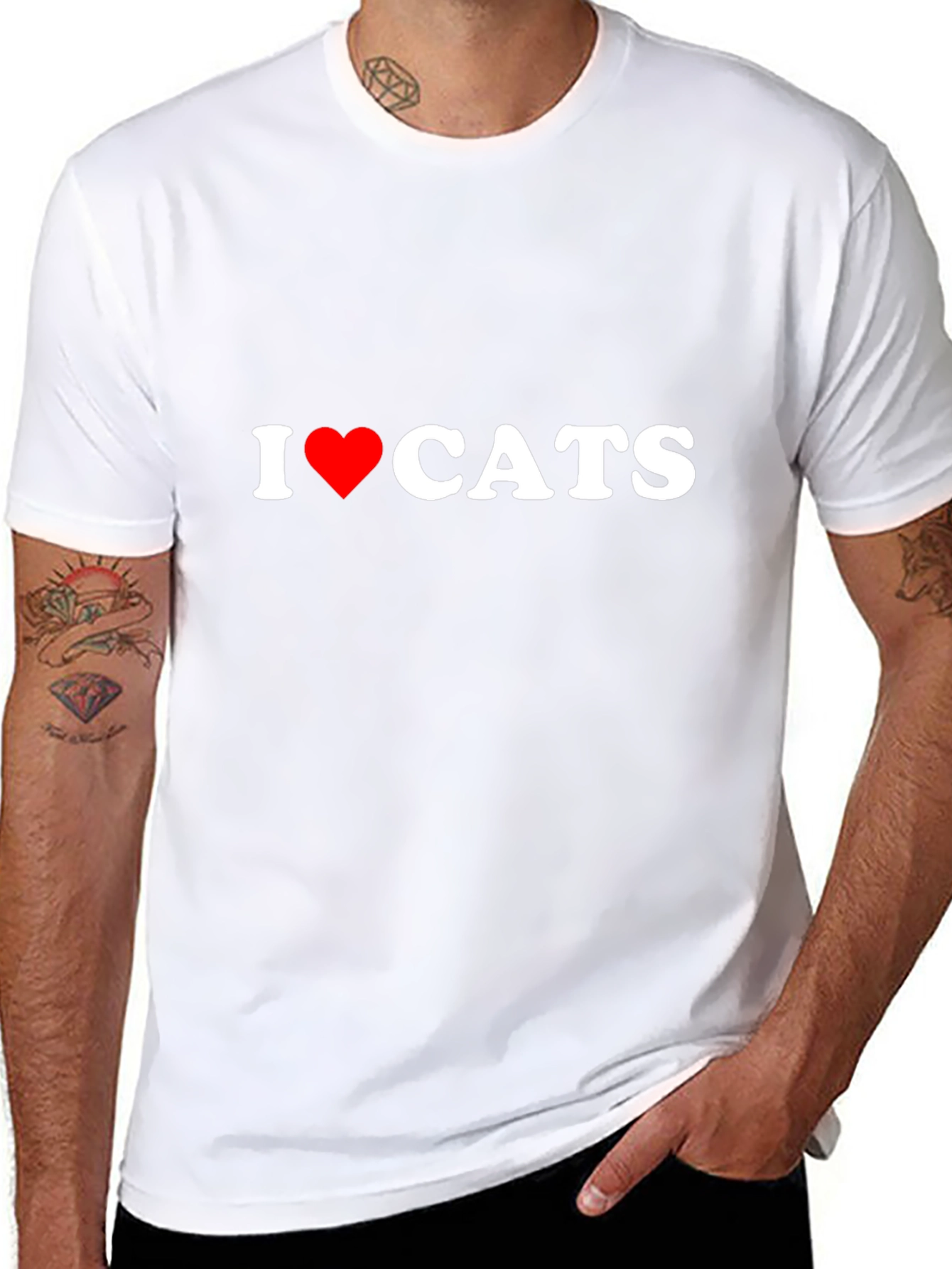 I Heart Cats Black Cotton Graphic T-Shirt
