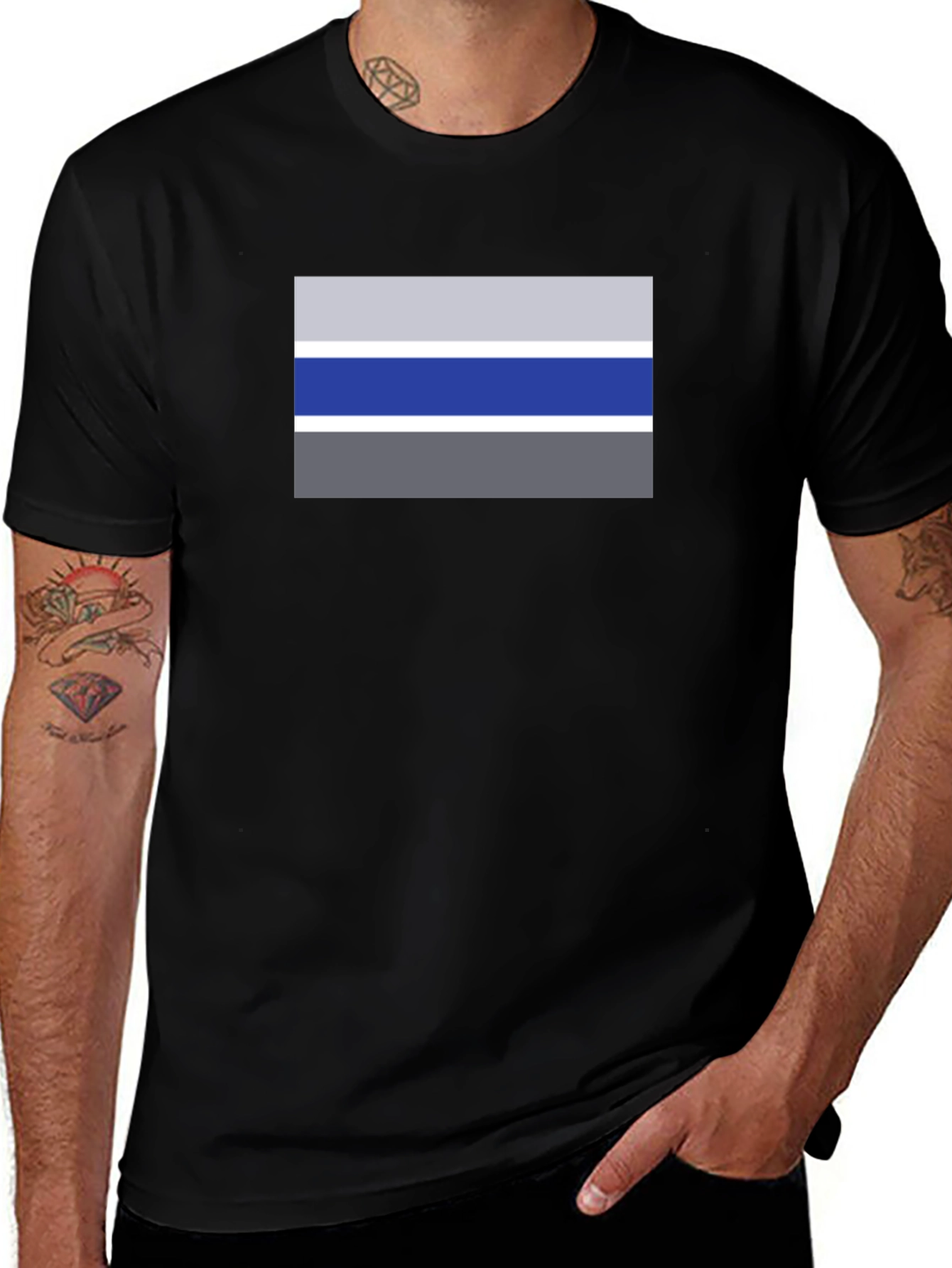 Striped Rectangle Black Tee