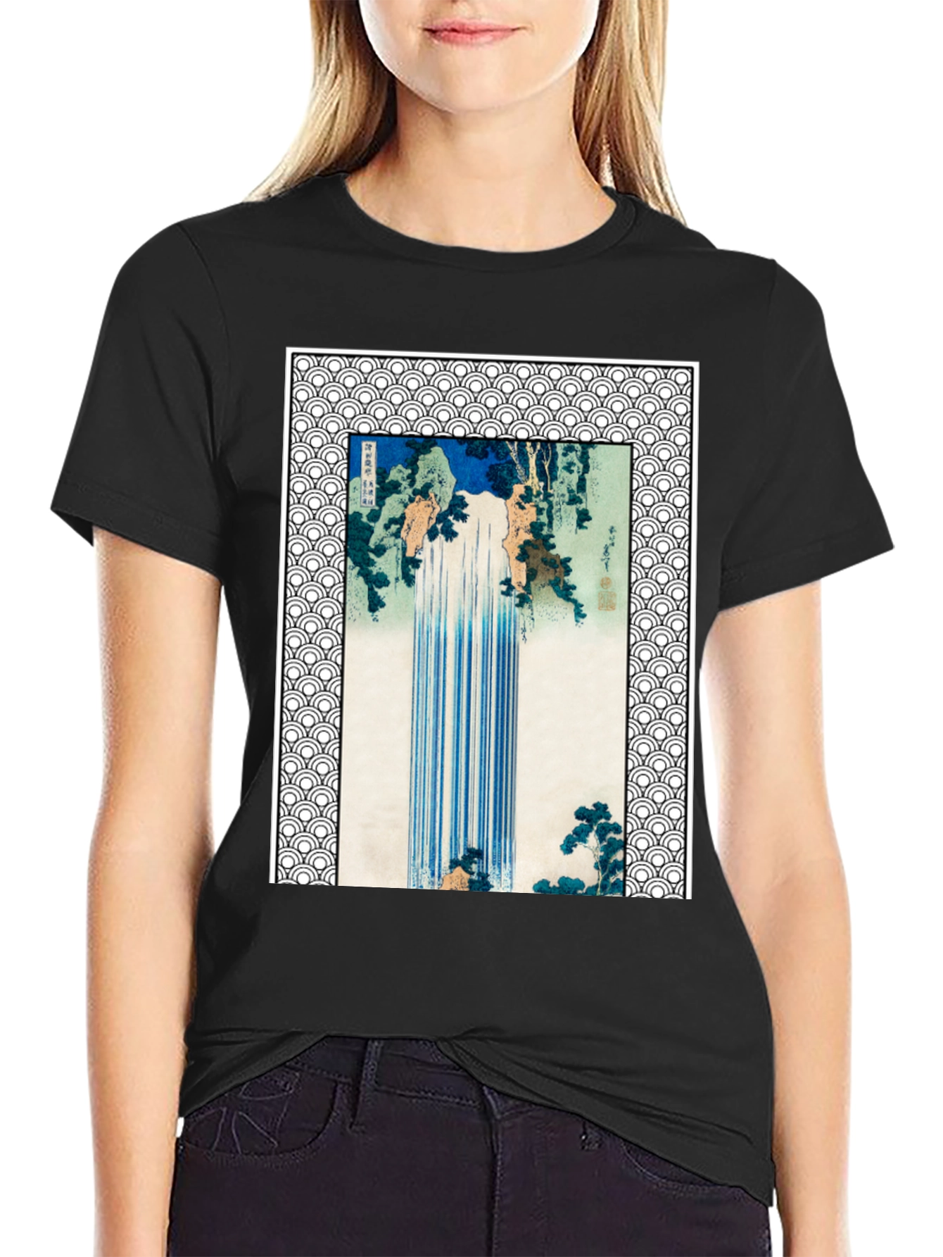 Waterfall Graphic Print Black T-Shirt
