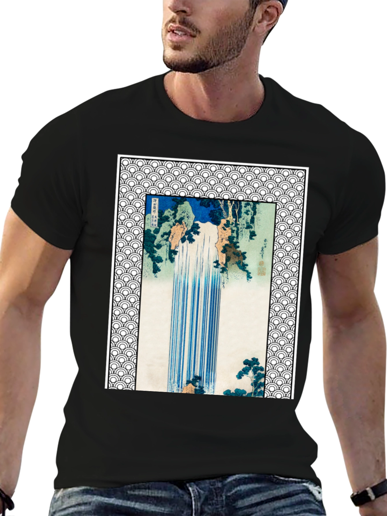 Waterfall Graphic Print Black T-Shirt
