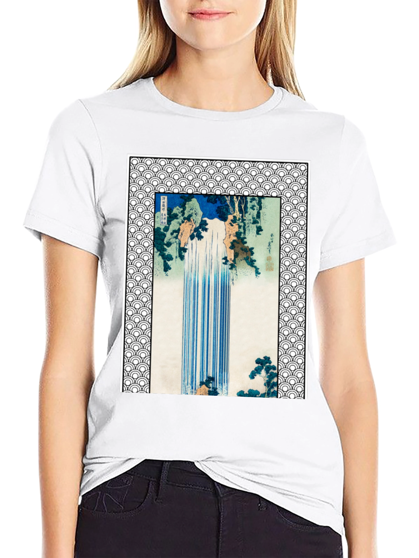 Waterfall Graphic Print Black T-Shirt