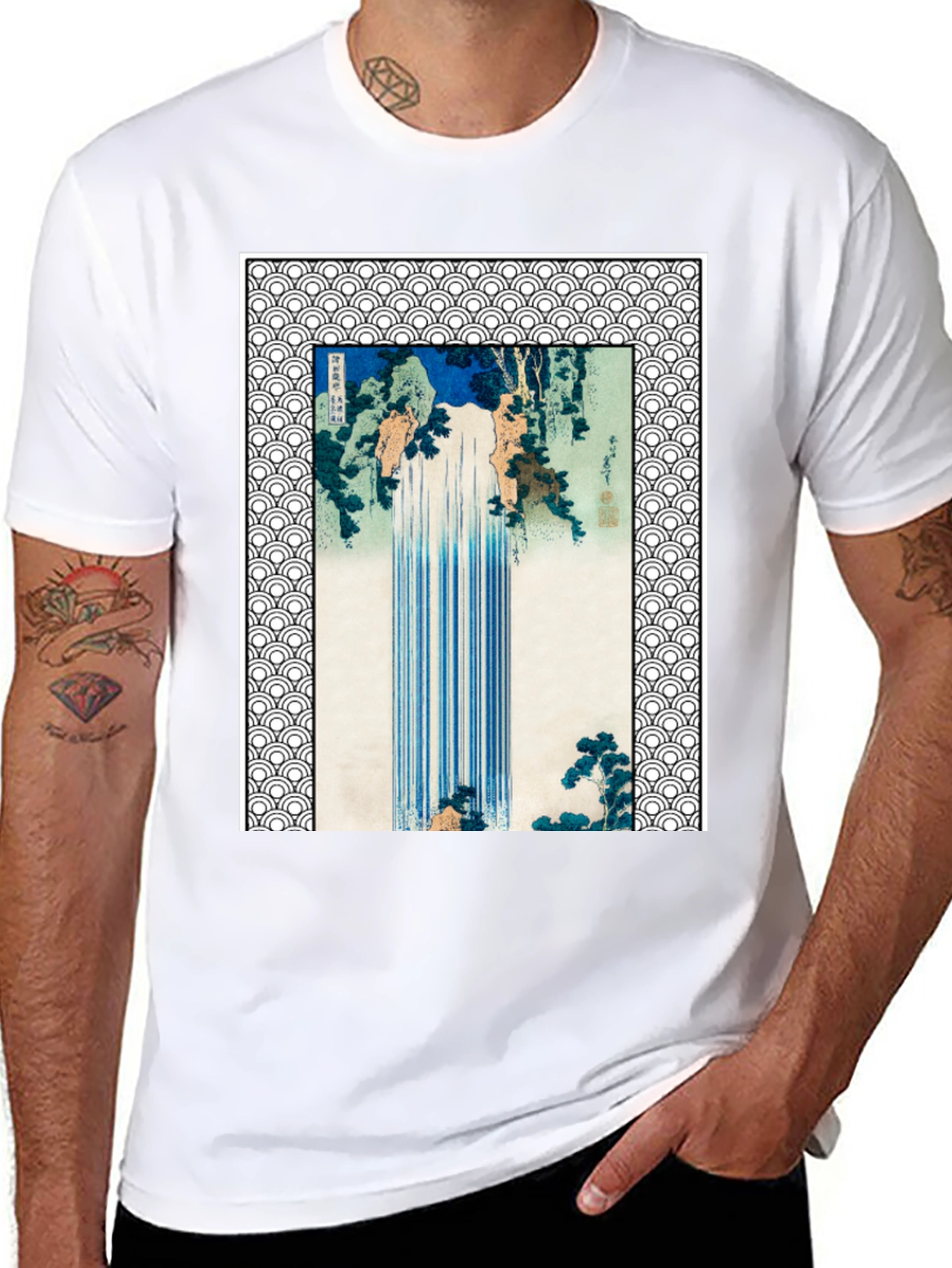 Waterfall Graphic Print Black T-Shirt