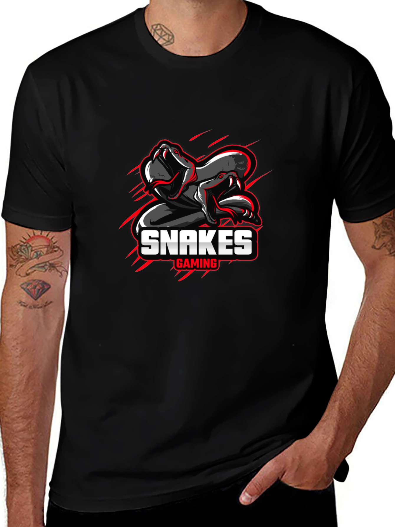 Snakes Gaming Black T-Shirt - Mens Graphic Tee