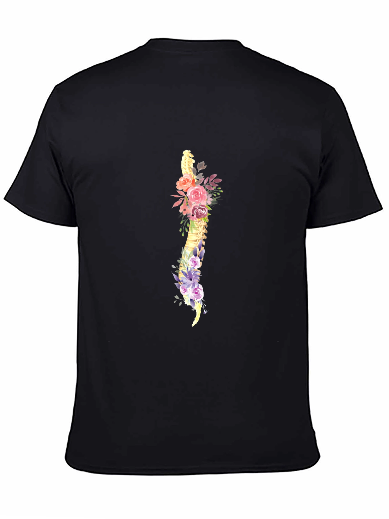 Floral Spine Graphic Tee - Black Cotton T-Shirt