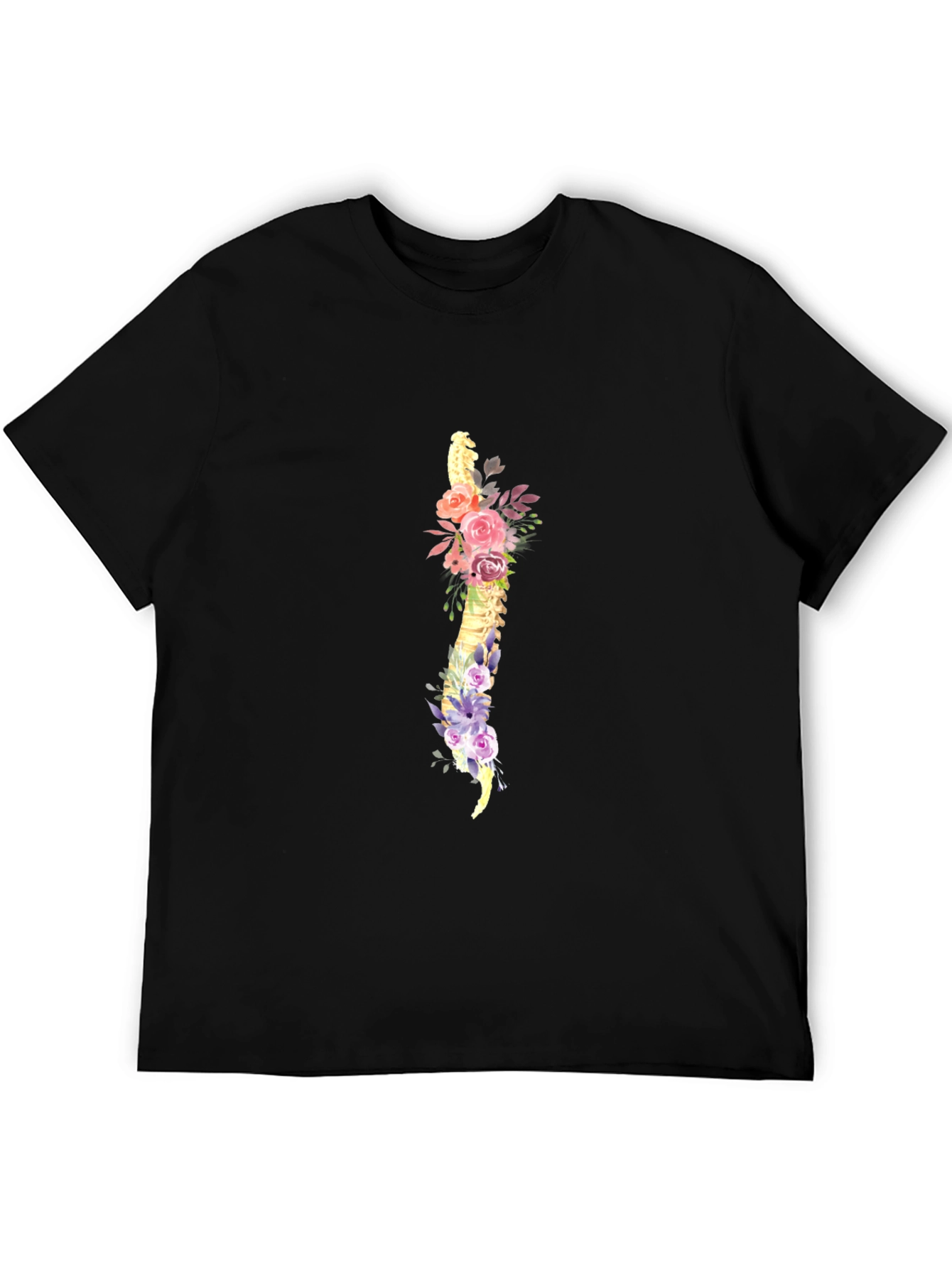 Floral Spine Graphic Tee - Black Cotton T-Shirt