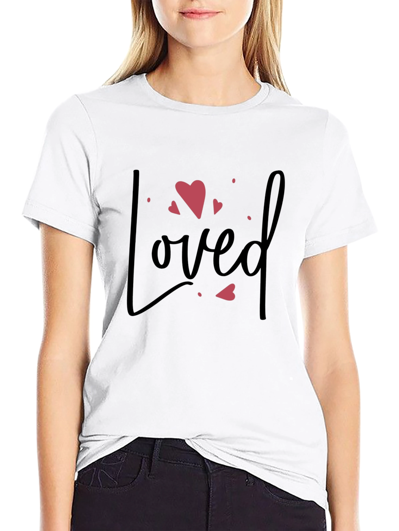 Loved Heart Graphic Tee - Black Cotton T-Shirt