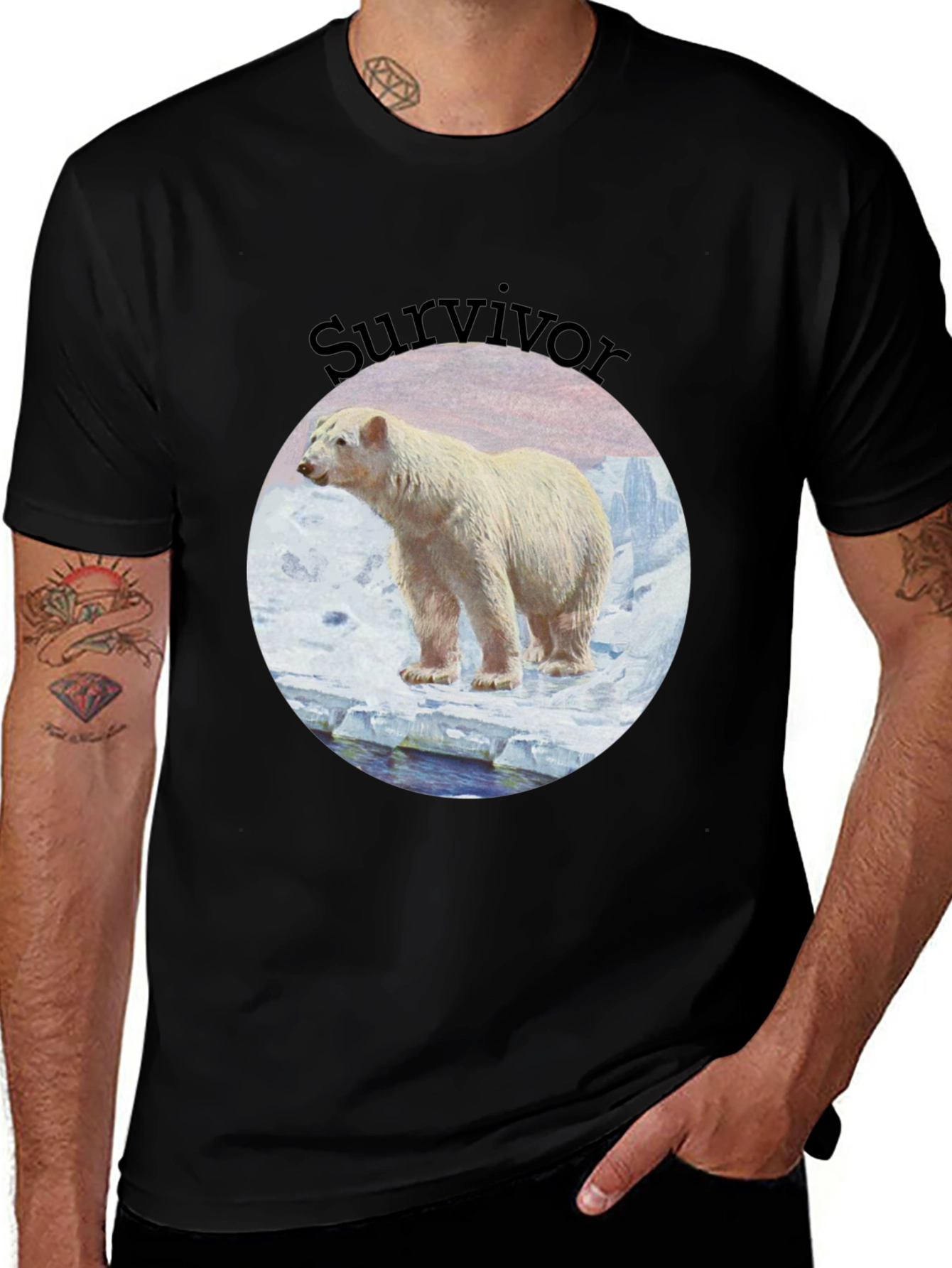Polar Bear Survivor Black T-Shirt