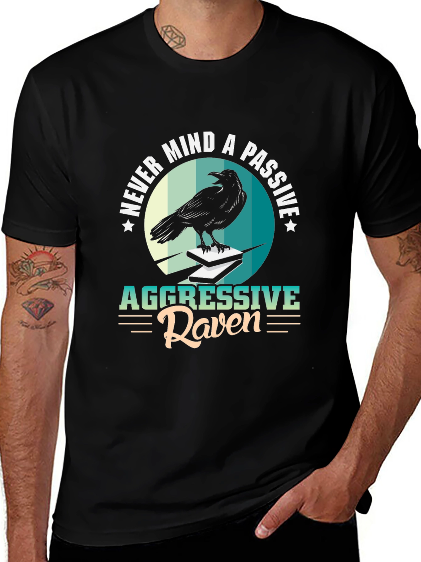 Aggressive Raven Graphic Tee - Unique Design Black T-Shirt