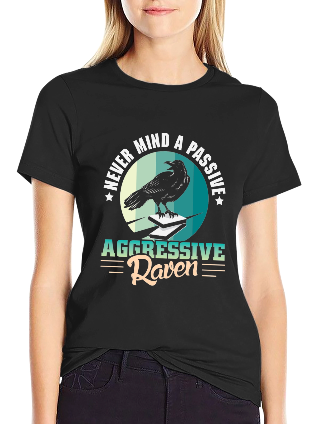 Aggressive Raven Graphic Tee - Unique Design Black T-Shirt