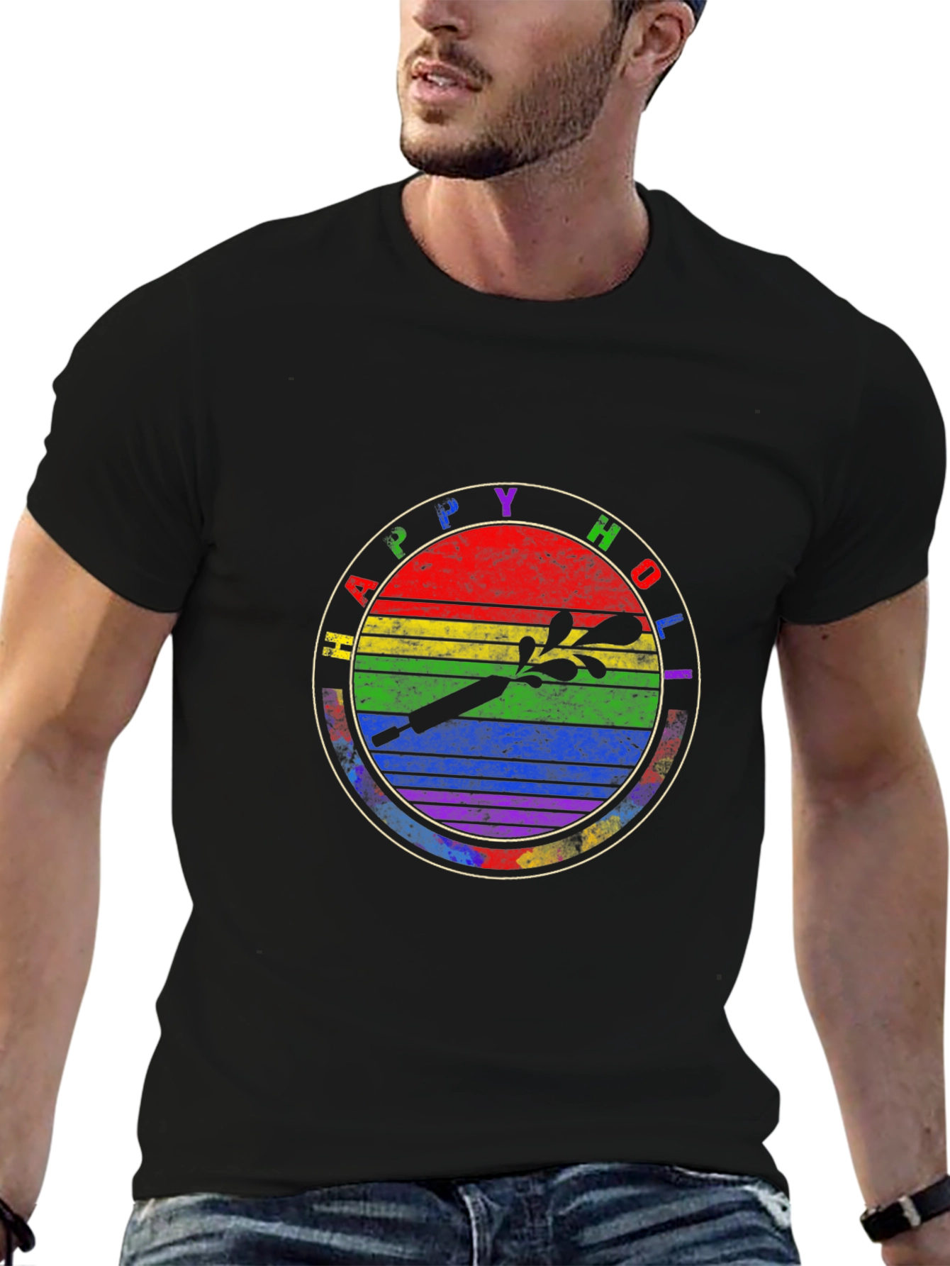 Happy Holi Rainbow Graphic T-Shirt