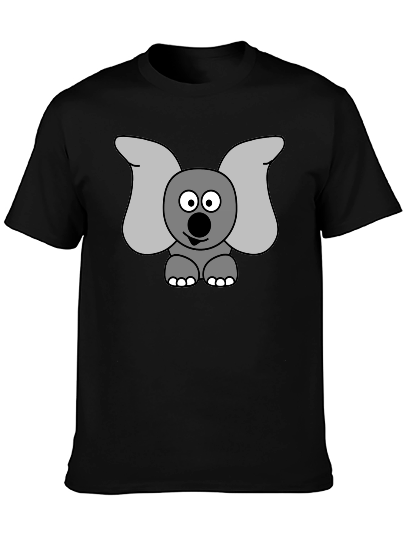 Cartoon Elephant Graphic Tee - Black Cotton Shirt