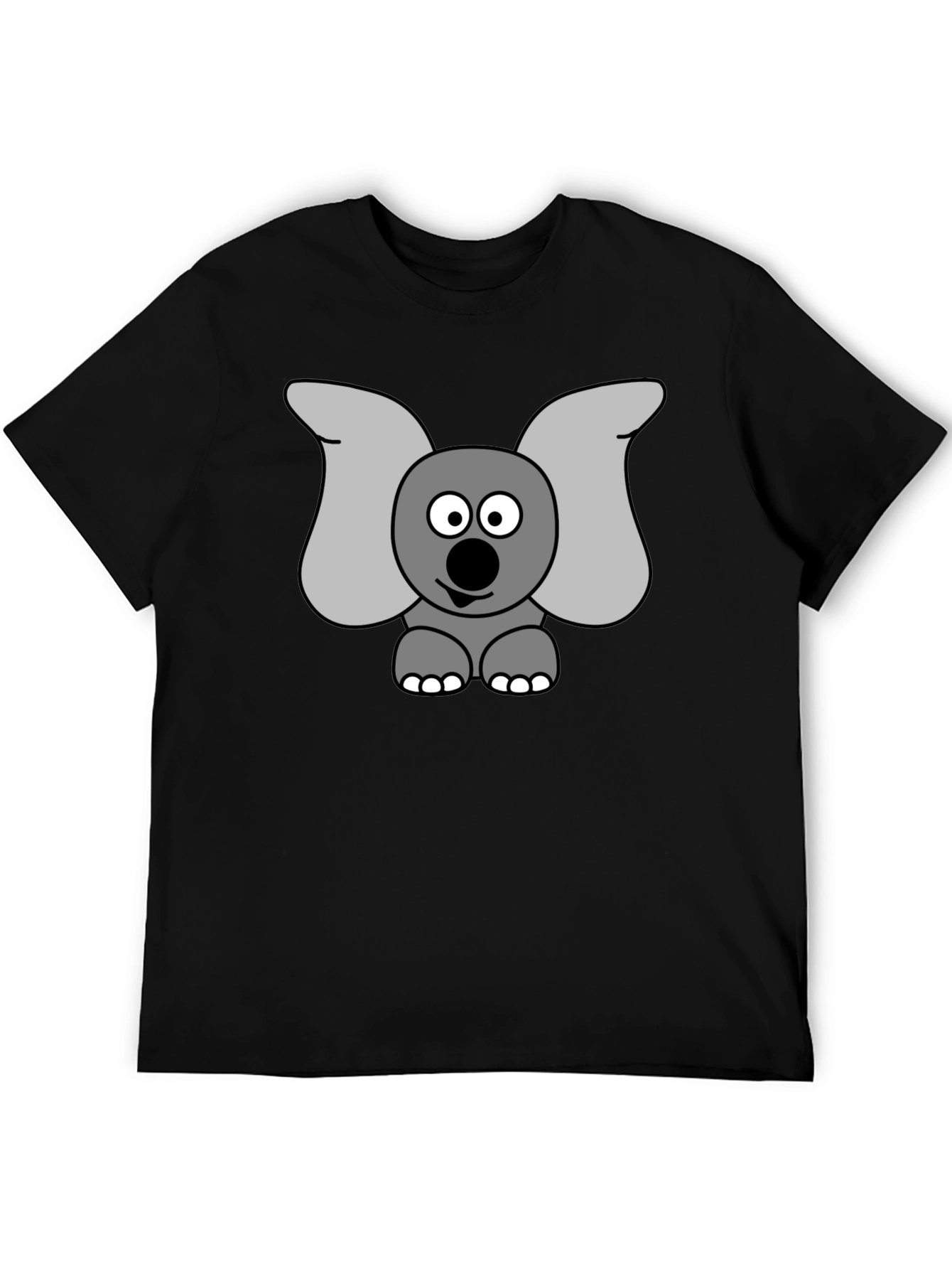 Cartoon Elephant Graphic Tee - Black Cotton Shirt