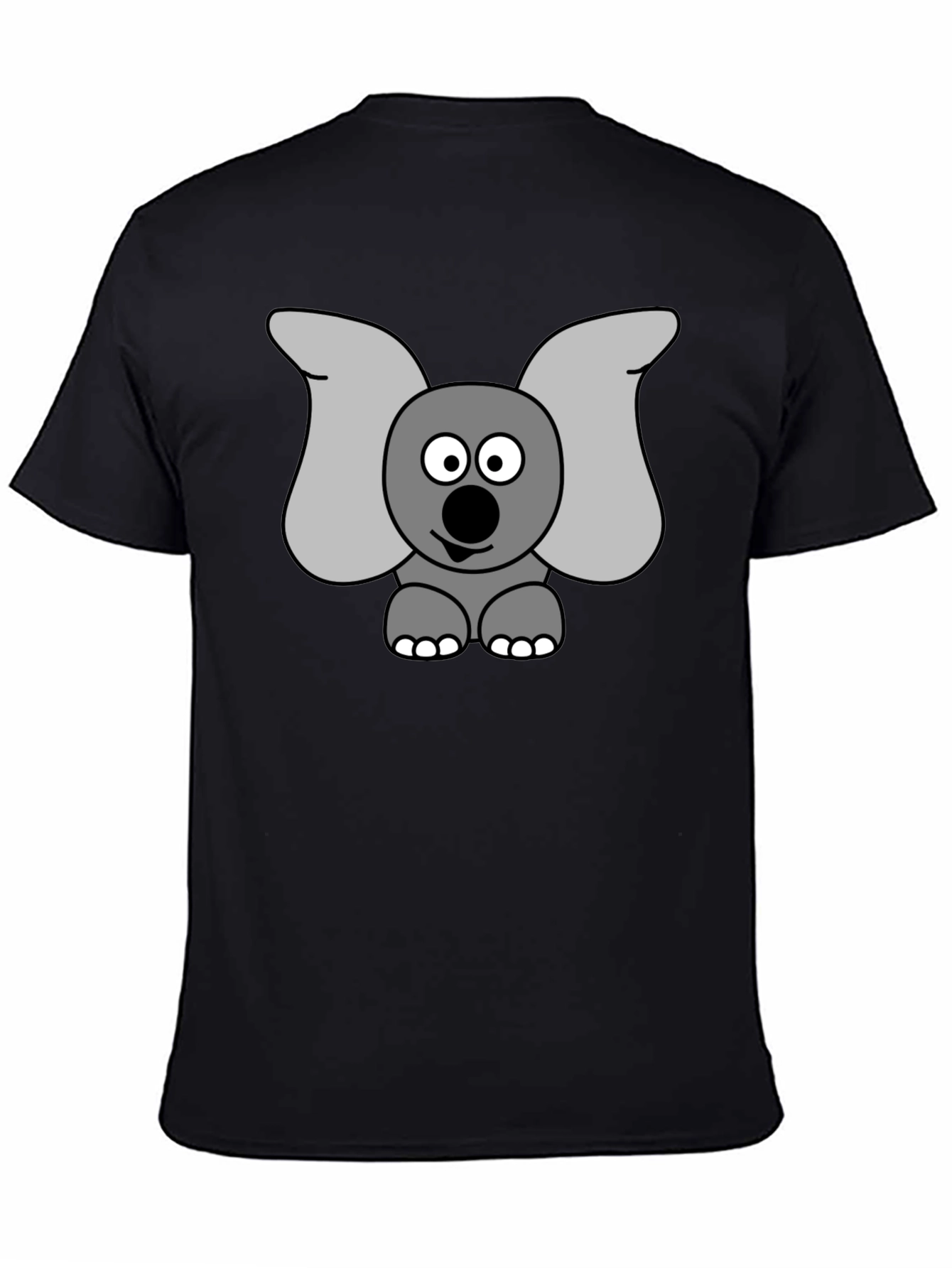 Cartoon Elephant Graphic Tee - Black Cotton Shirt