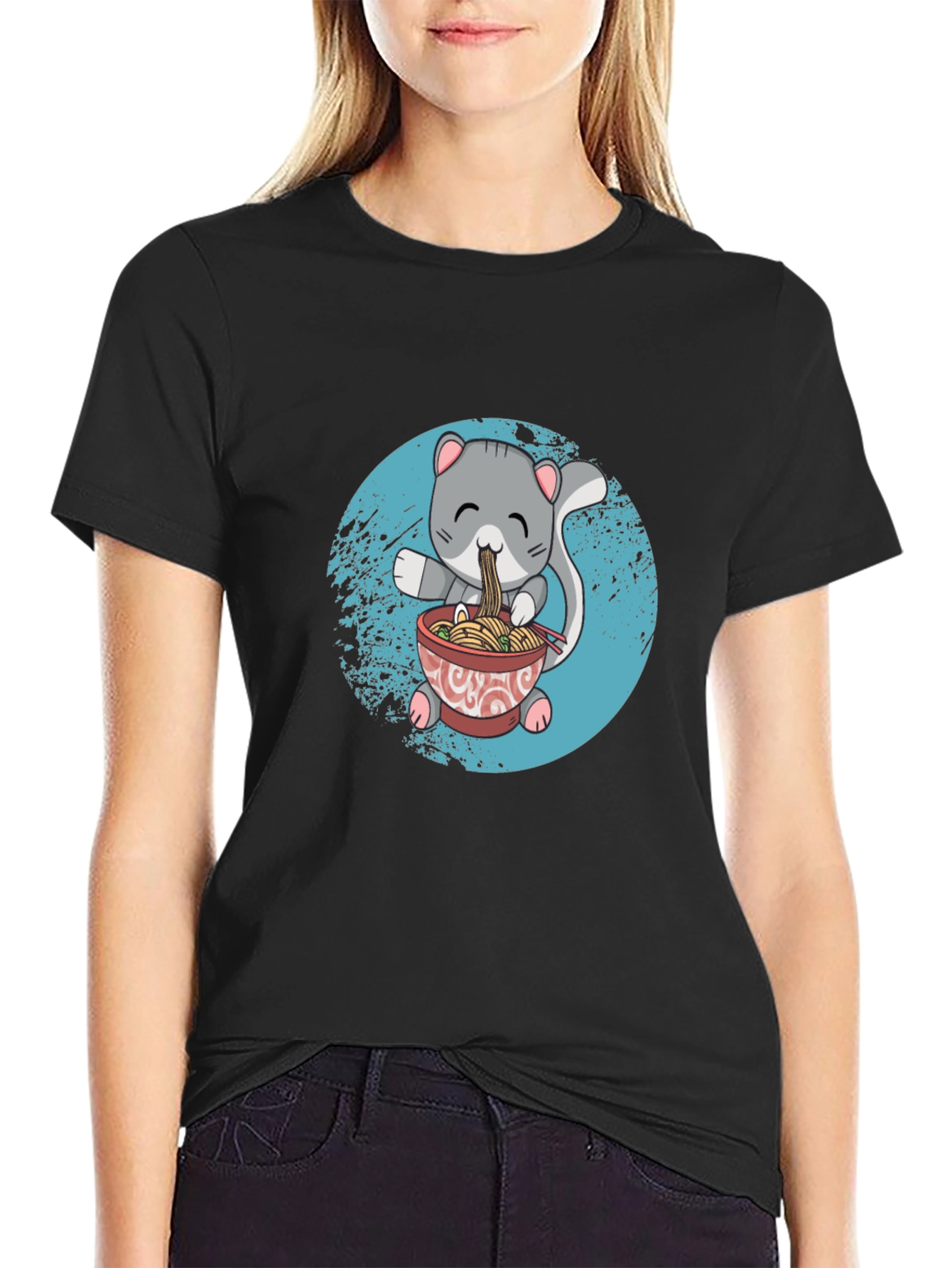 Cat Ramen Graphic T-Shirt - Kawaii Anime Style