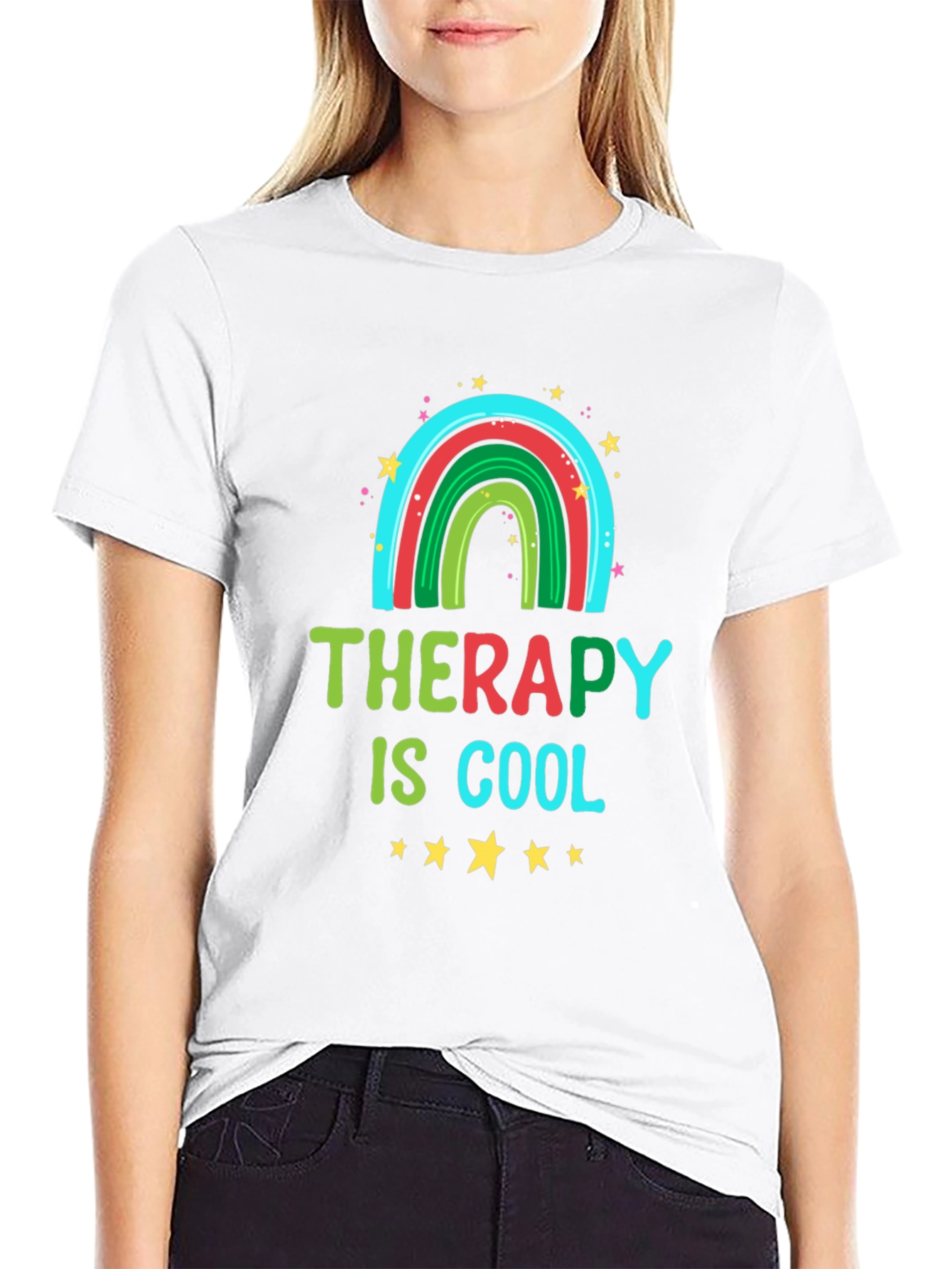 Therapy Is Cool Graphic Tee - Trendy Rainbow Design