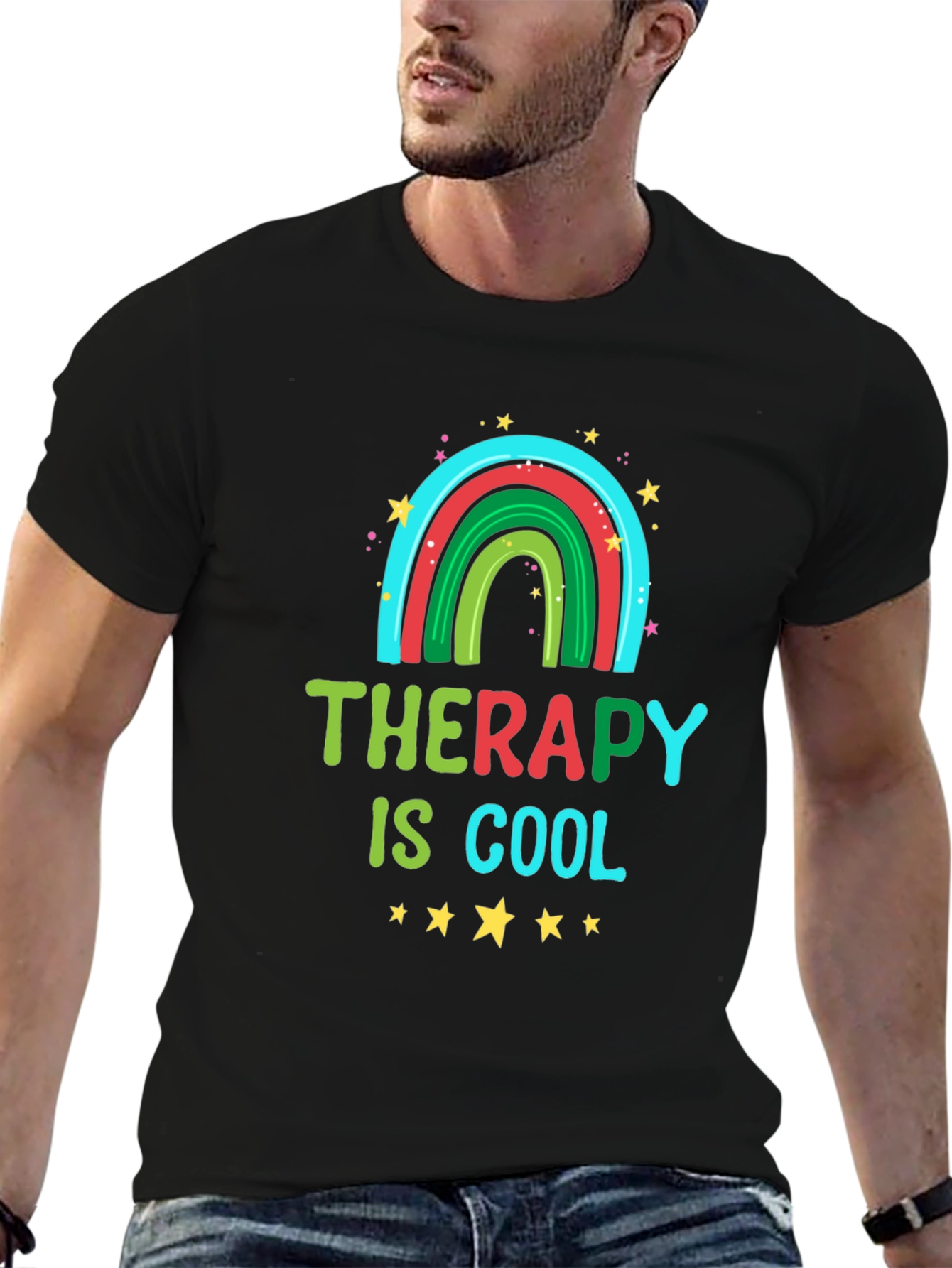 Therapy Is Cool Graphic Tee - Trendy Rainbow Design
