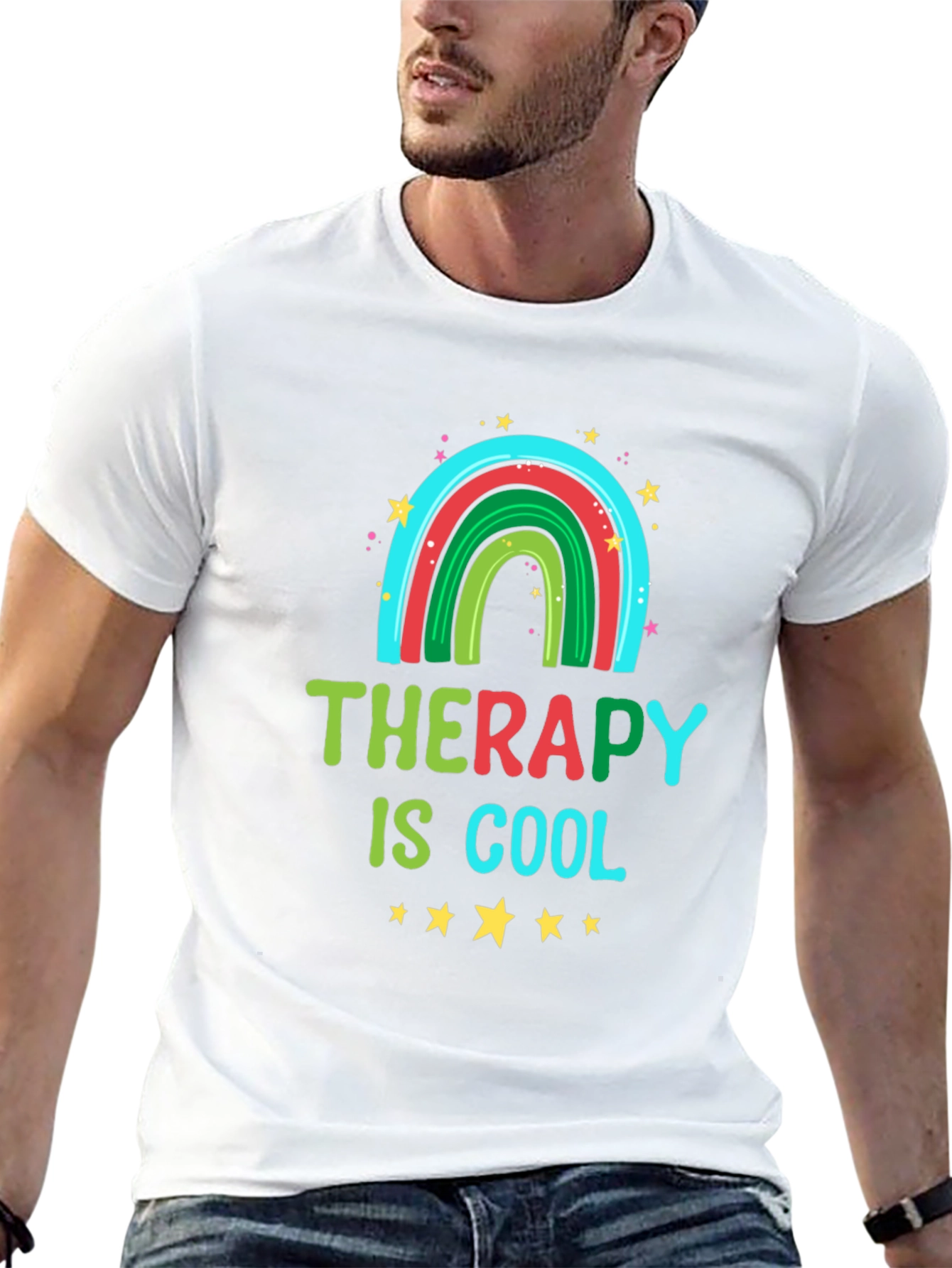Therapy Is Cool Graphic Tee - Trendy Rainbow Design