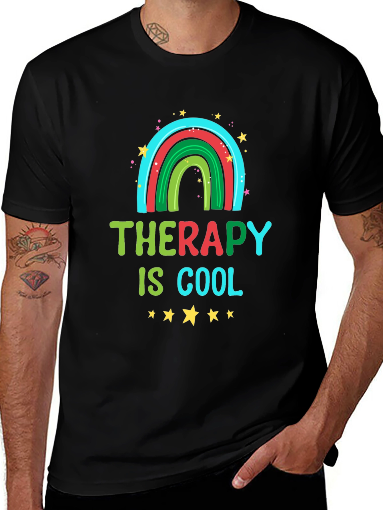 Therapy Is Cool Graphic Tee - Trendy Rainbow Design
