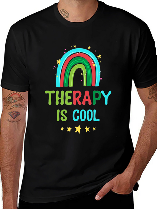 Therapy Is Cool Graphic Tee - Trendy Rainbow Design