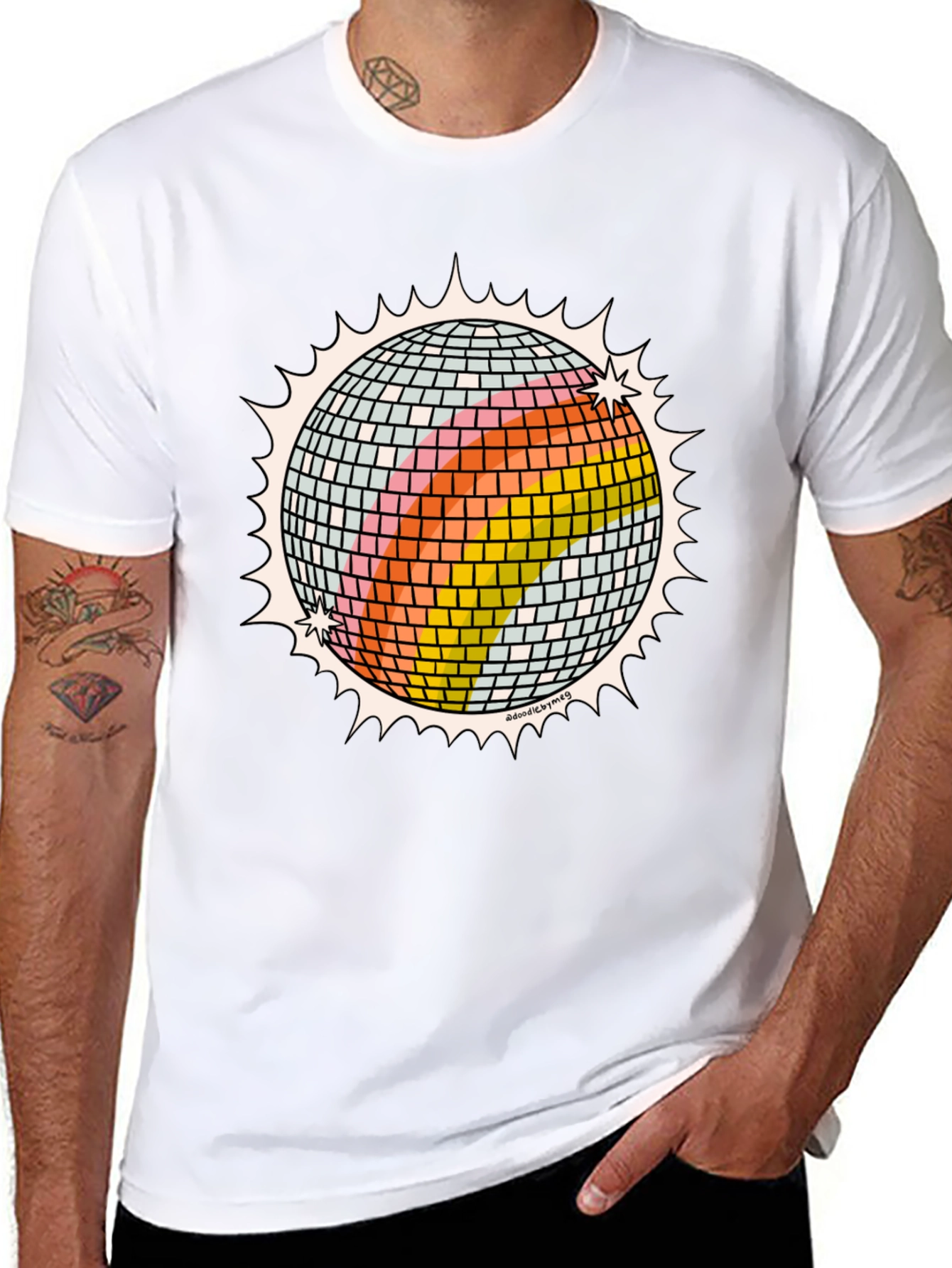Retro Disco Ball Graphic Tee - Black Cotton T-Shirt